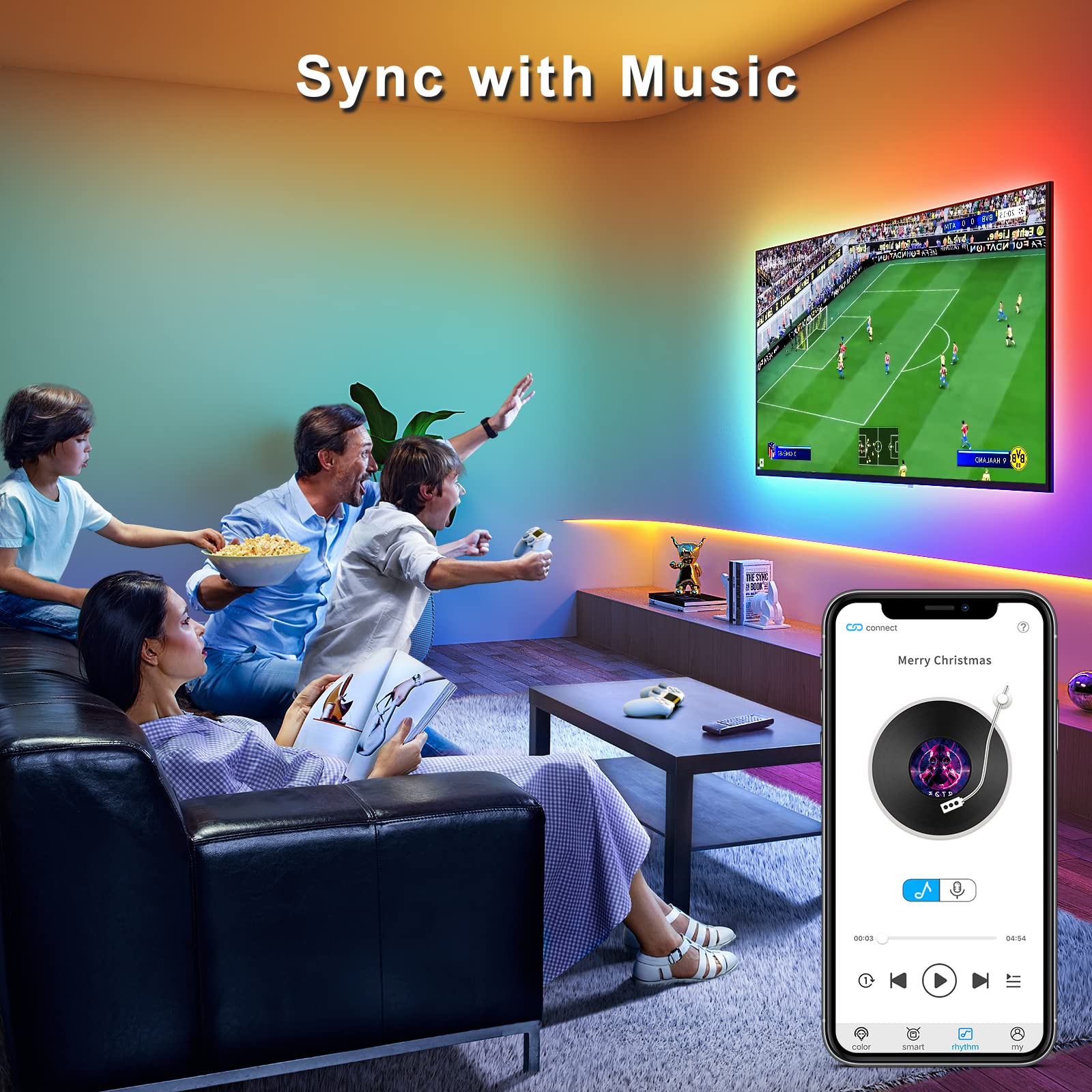BASON LIGHTING 17ft Smart TV LED Backlight Strip with Bluetooth App & Remote Control - Color Changing RGB Lights with Music Sync for 75-82 Inch TVs - Perfect for Gaming Room, Bedroom & Home Theater Entertainment