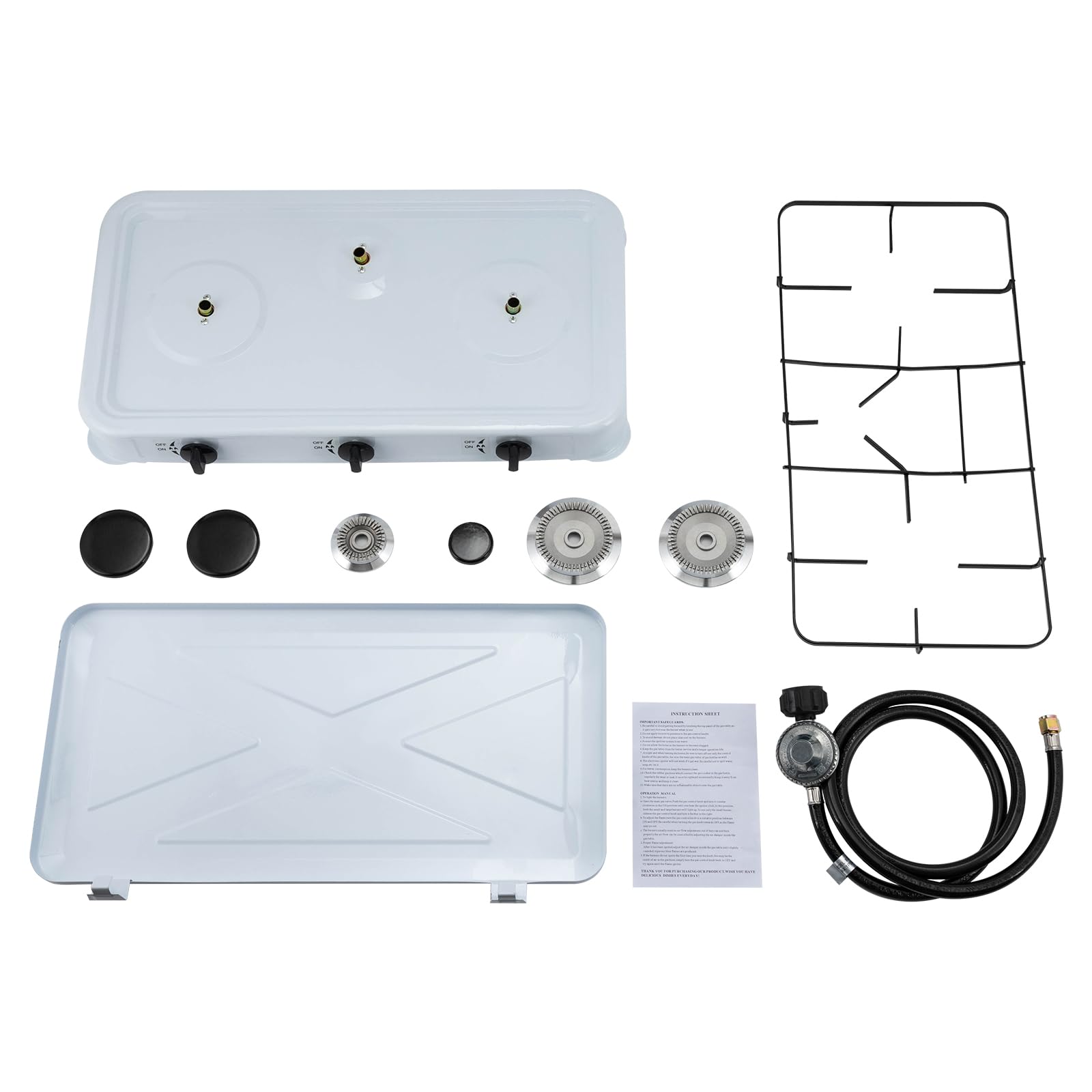 3 Burner Propane Gas Cooktop with Wind Blocker - Portable Camping Stove with Auto Ignition for RV, Apartment & Outdoor Cooking | Perfect for Camping Trips, Tailgating & Emergency Preparedness