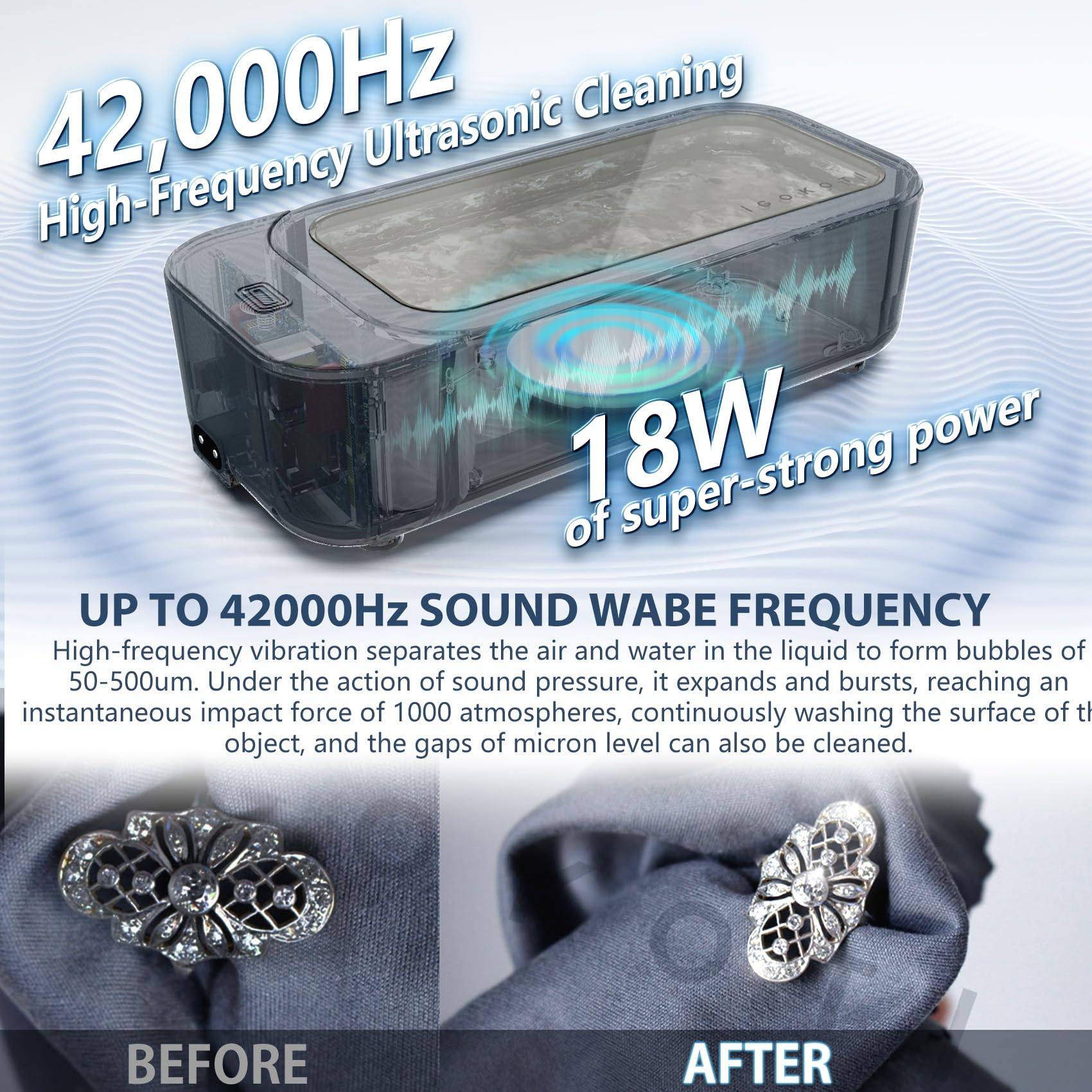 Professional 42kHz Ultrasonic Jewelry Cleaner Machine with Timer - 450ML Capacity for Glasses, Watches, Earrings, Rings & Necklaces - Perfect for Home, Office or Jewelry Store Use (White)