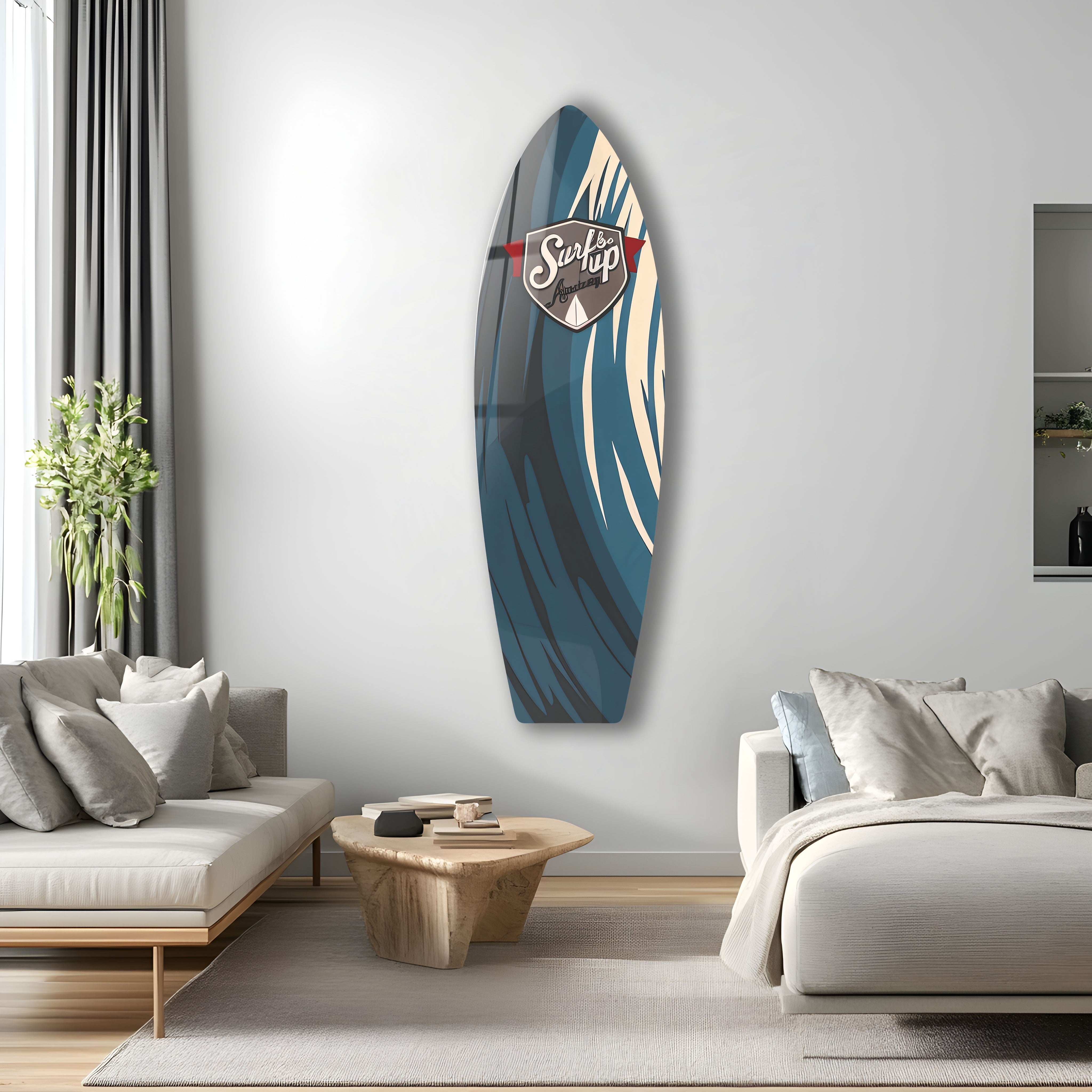 Blue Abstract Surfboard Wall Art - Coastal Beach Decor for Living Room, Bedroom & Office - Perfect Surfing Theme Home Decoration