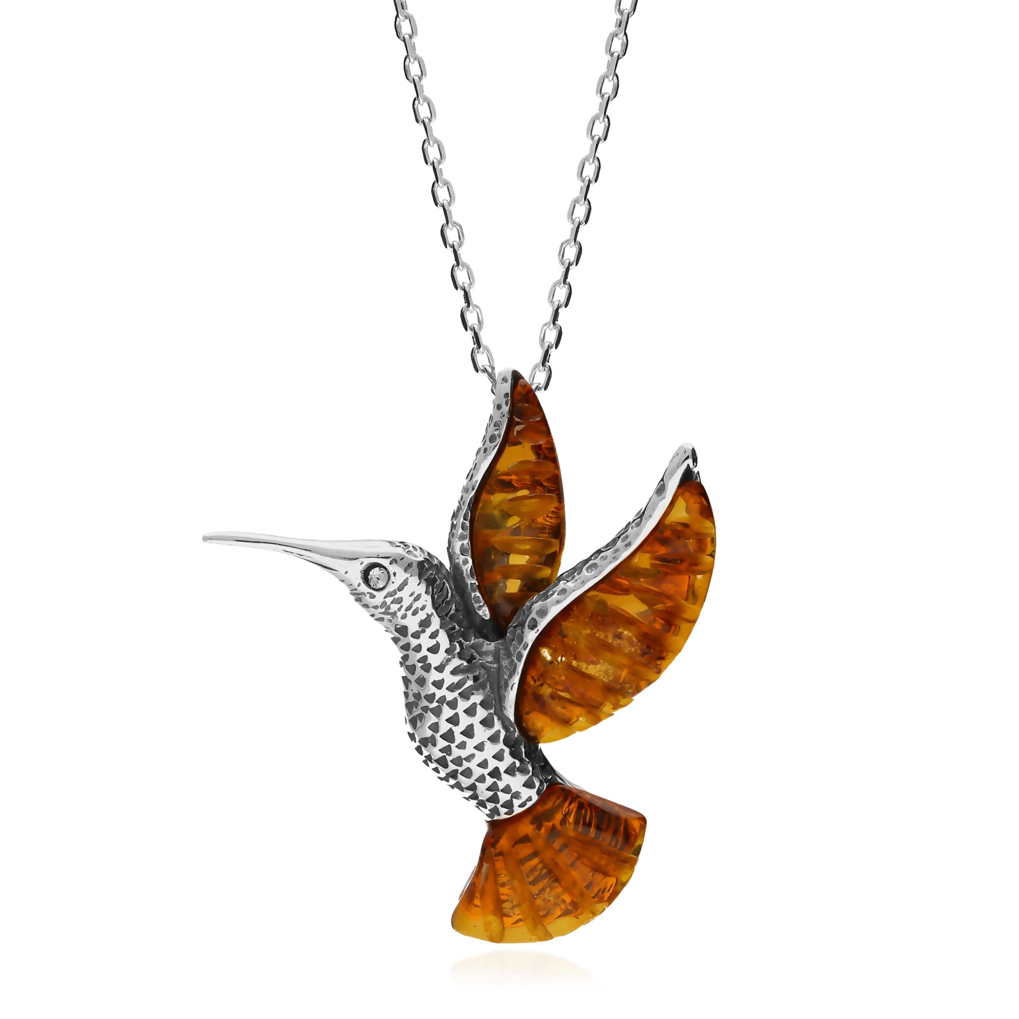 925 Sterling Silver Amber Hummingbird Pendant Necklace - Elegant Nature-Inspired Jewelry for Women - Perfect for Gifts, Anniversaries & Everyday Wear