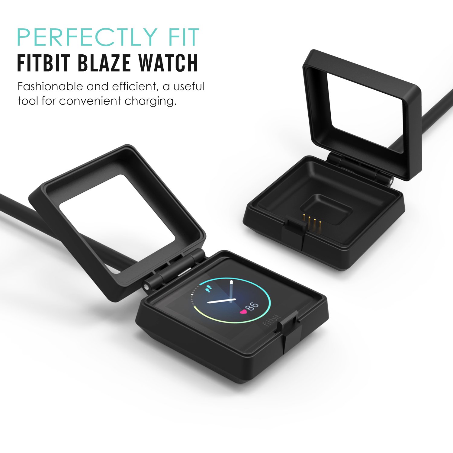 MoKo Replacement Charger for Fitbit Blaze Smart Watch - USB Charging Dock Cable & Adapter (Black) | Perfect for Home, Gym & Travel Fitness Tracking