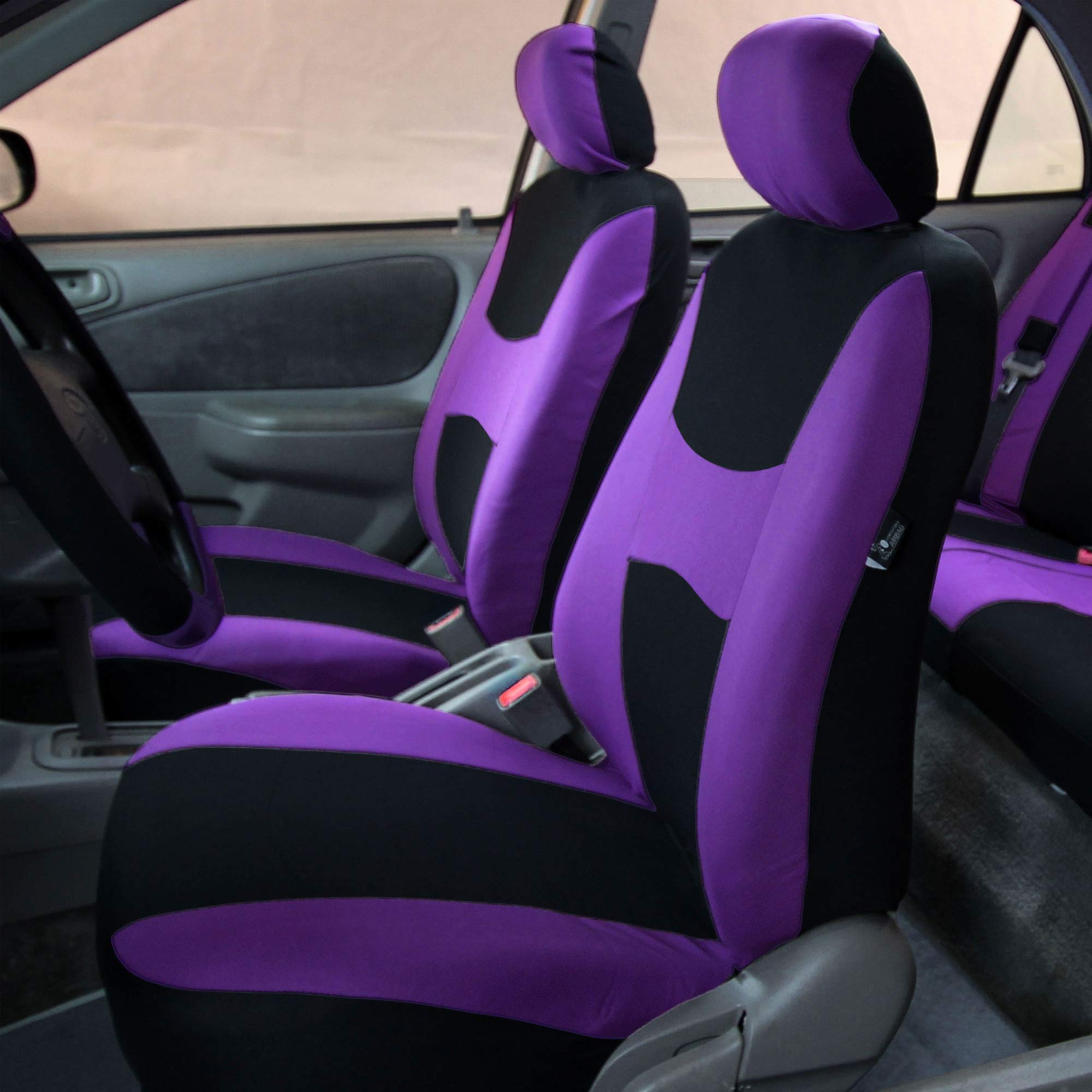 FH Group Light & Breezy Flat Cloth 3-Row Car Seat Covers - Universal Fit for Cars, Trucks & SUVs | Airbag Compatible & Split Rear Design | Purple Interior Accessories | Perfect for Road Trips & Family Protection