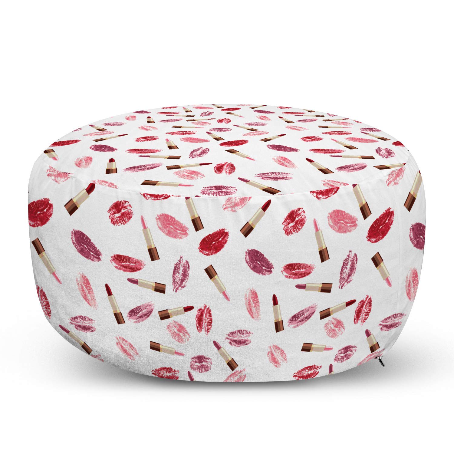 Ambesonne Cosmetics Ottoman Pouf - Pink & Burgundy Lipstick Pattern Footrest for Living Room & Bedroom Decor