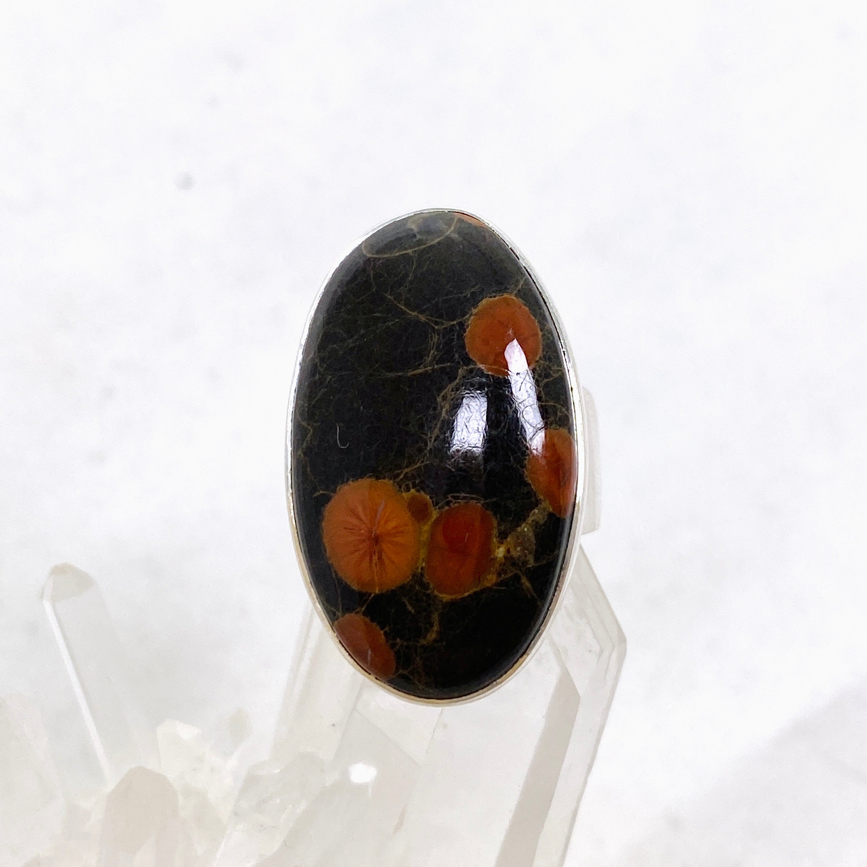 Natural Peanut Obsidian Perlite Oval Cabochon Ring - Size 8 - KRGJ3347 - Perfect for Boho Jewelry, Healing Crystals & Spiritual Gifts