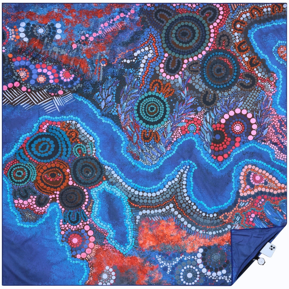 XL Bunjil Over Wurundjeri Sand-Free Beach Towel - Extra Large Quick Dry Towel for Pool, Beach, Travel & Yoga - Lightweight & Absorbent