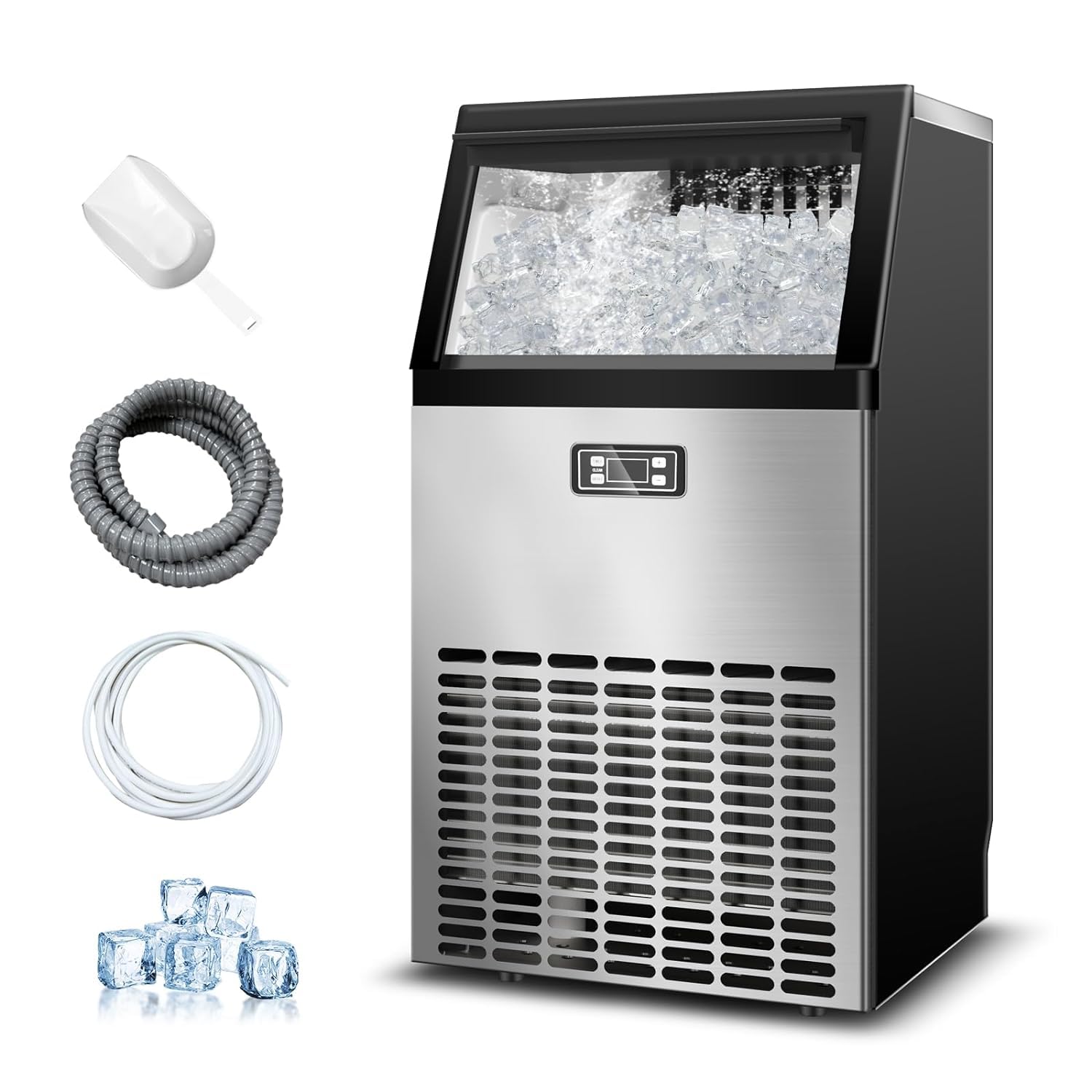 120lbs/24H Commercial Ice Maker Machine - Stainless Steel Under Counter Ice Maker with 33lbs Storage, 48 Cubes/11mins, Self-Cleaning - Perfect for Restaurants, Bars, Hotels, and Home Use