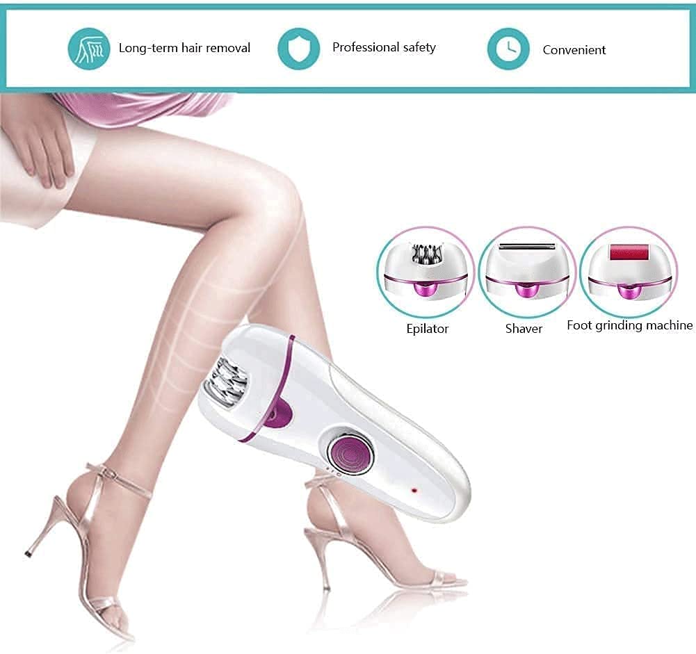 3-in-1 Rechargeable Women's Epilator & Shaver - Painless Hair Removal for Bikini Line, Underarms, Arms & Legs | Perfect for Travel, Gym & Smooth Skin at Home