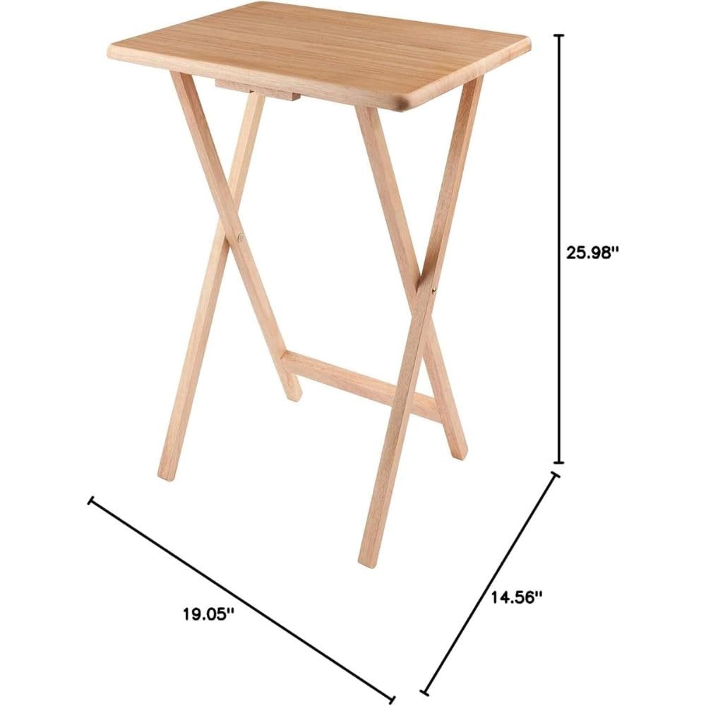 5-Piece Wooden Alex Snack Table Set - Folding TV Tray, Portable Laptop Stand, Compact Gaming Desk - Space Saving, Sturdy & Lightweight for Living Room, Bedroom, Office - Natural Finish - Perfect for Snacking, Working, Studying & Gaming