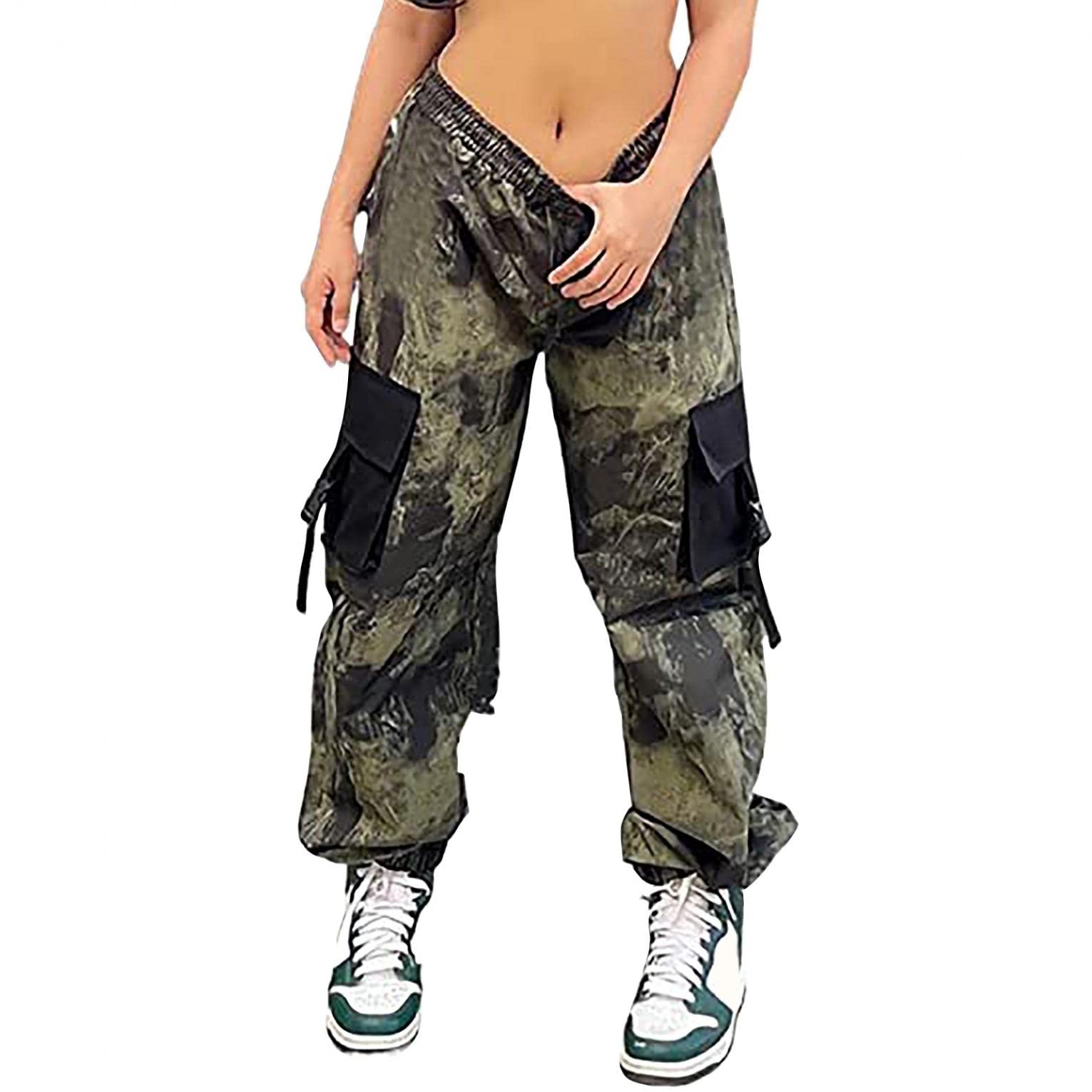 Women's Low Waist Cargo Pants - Camo Print High Waist Slim Fit Jogger Sweatpants for Active Women | Perfect for Hiking, Workout & Casual Wear