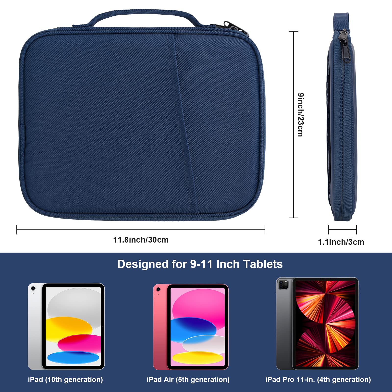 Premium iPad Pro 11 Inch Sleeve Case - Protective Travel Tablet Bag Compatible with iPad Pro 11 (M4), iPad 10.9 (10th Gen), iPad Air 11 (M2), Galaxy Tab S9/S8 - Navy Blue - Perfect for Business Travel, Commuting & Daily Protection