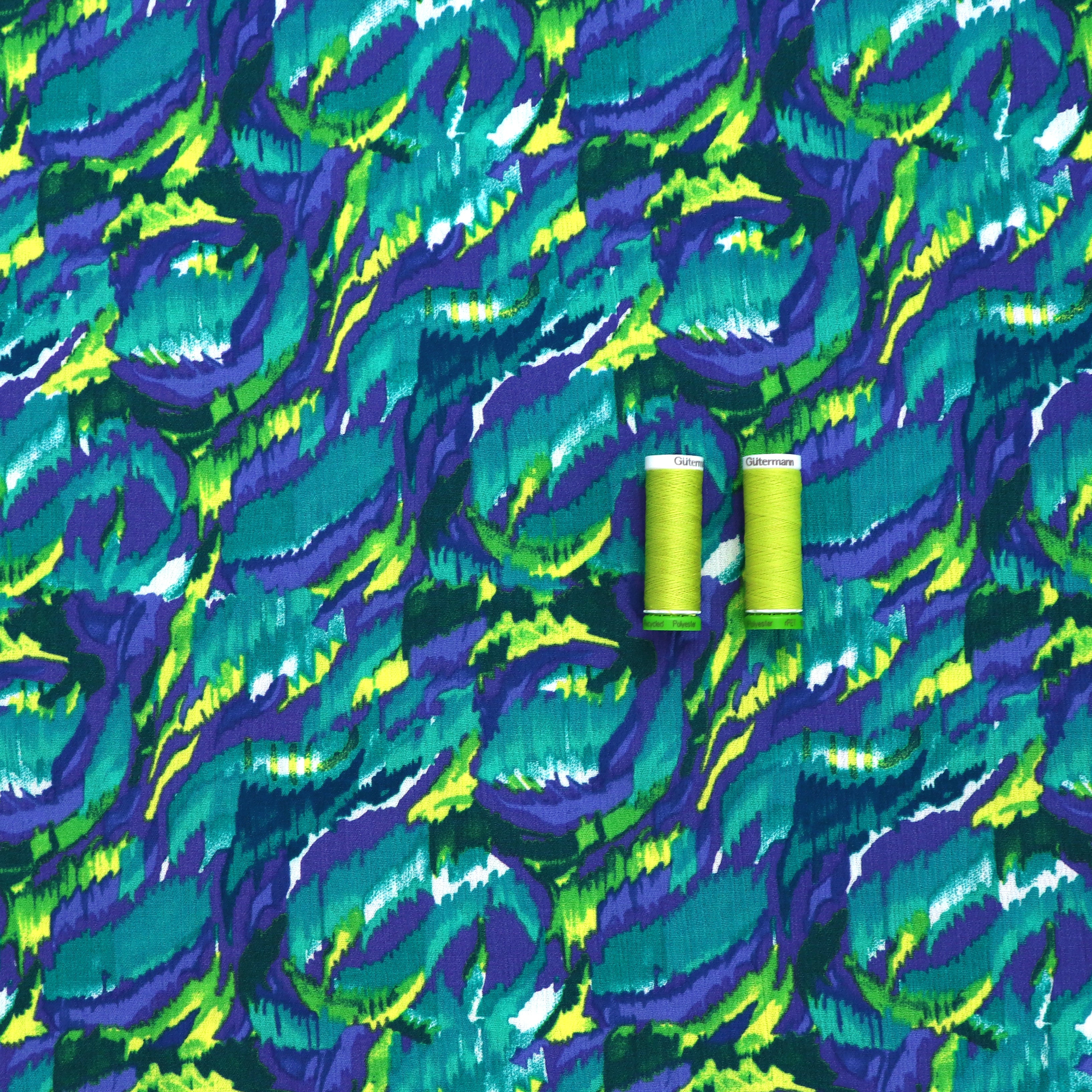 Viscose Crepe Fabric - Graphic Blue Printed Textile for Dresses, Blouses & DIY Fashion Projects | Soft & Flowy Material for Women's Clothing