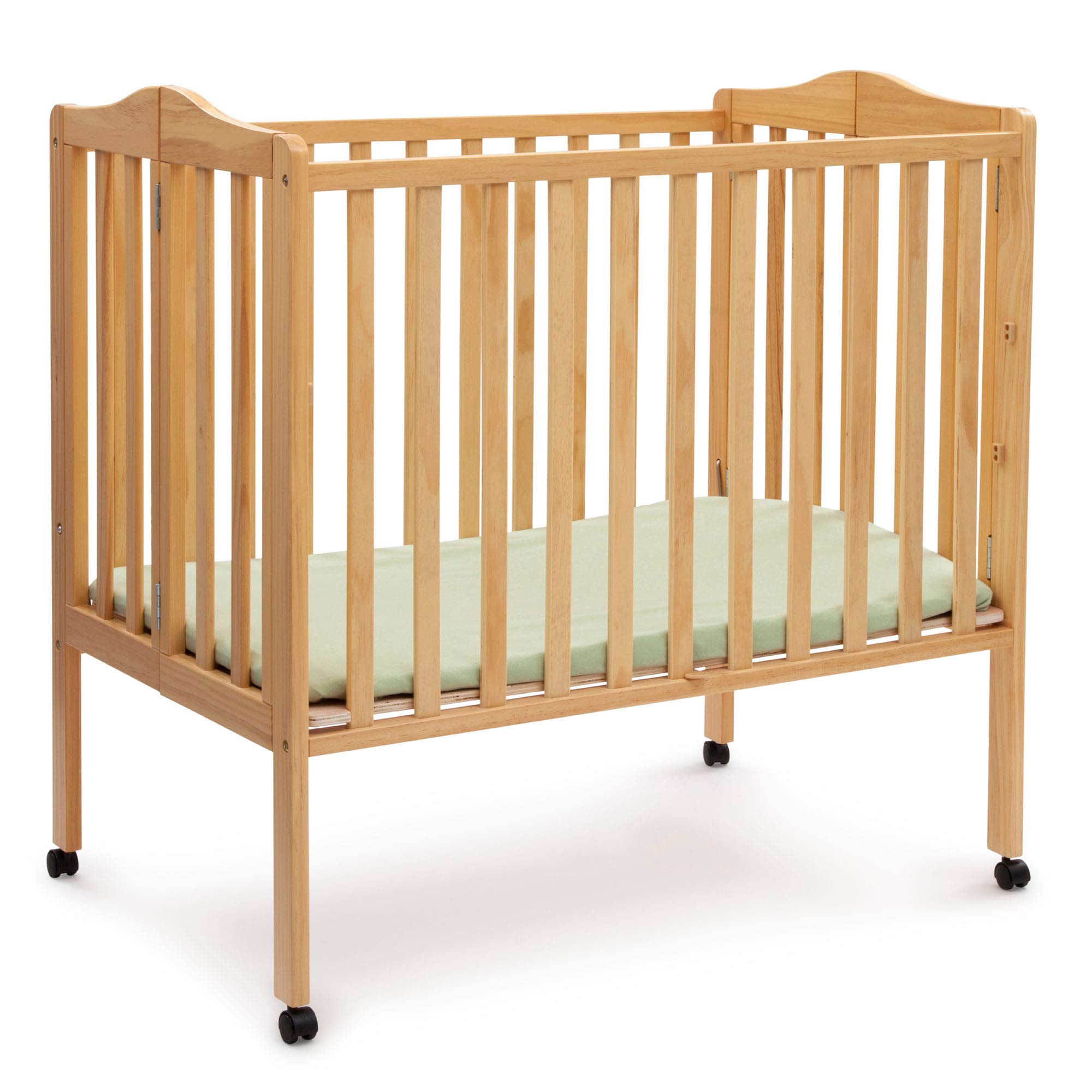 Delta Children Folding Portable Mini Baby Crib with 1.5-inch Mattress - Greenguard Gold Certified, Natural - Perfect for Travel, Nursery & Small Spaces