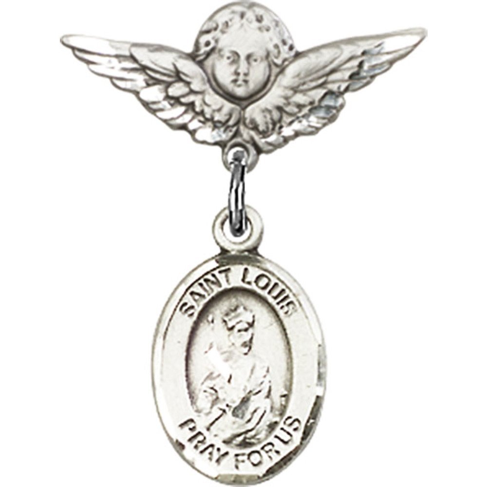 Sterling Silver Baby Badge with St. Louis Charm & Angel Wing Pin - 7/8