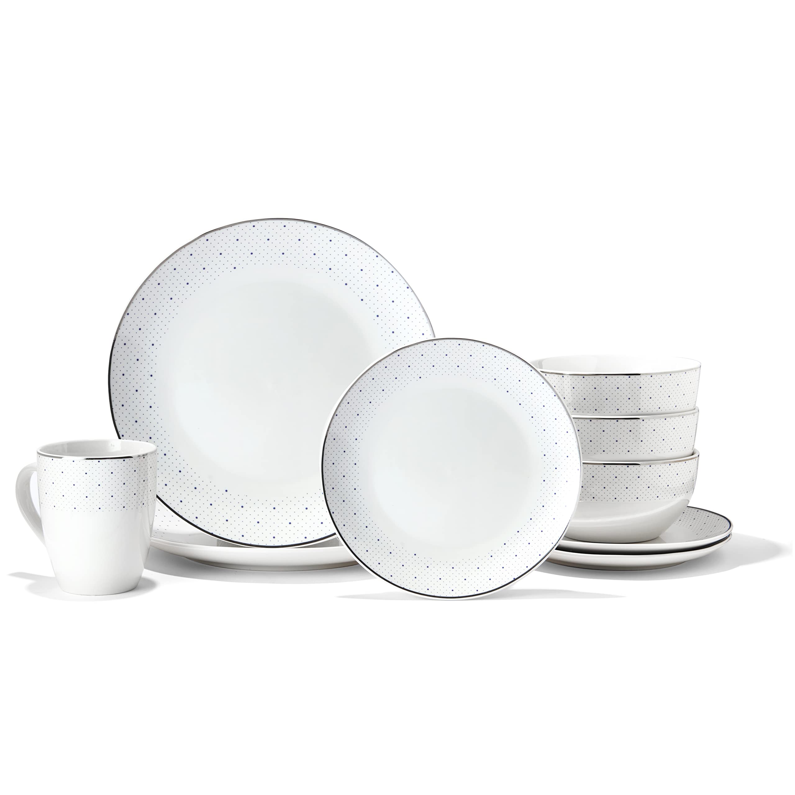 Adrienne 16-Piece Round Porcelain Dinnerware Set - 4 Dinner Plates, 4 Salad Plates, 4 Bowls & 4 Mugs - Elegant Tableware for Home, Restaurant & Special Occasions - Perfect Gift for Weddings, Birthdays & Housewarming