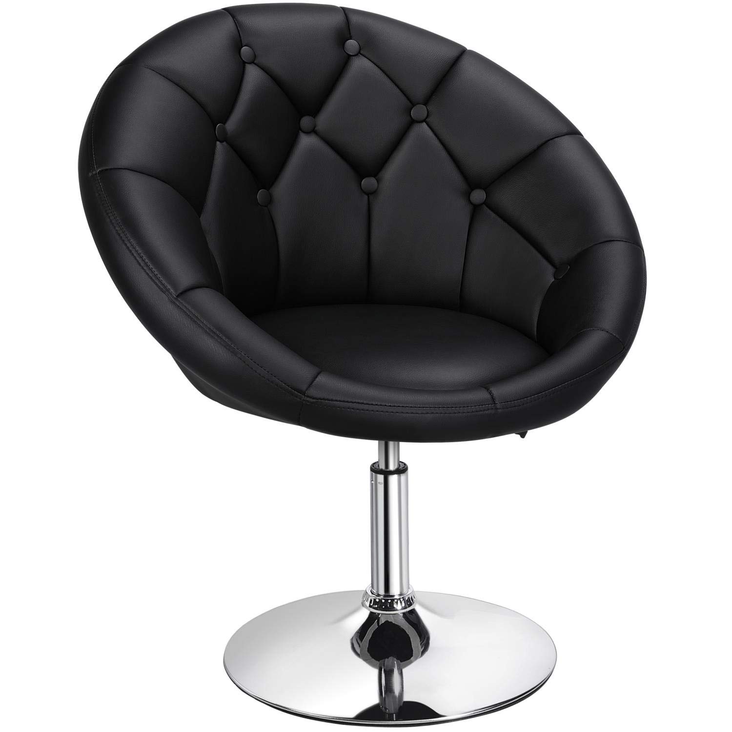 Yaheetech 360° Swivel Accent Chair - Round Tufted Back Modern Vanity Chair with Adjustable Height, Black - Perfect for Living Room, Bedroom & Home Office Decor