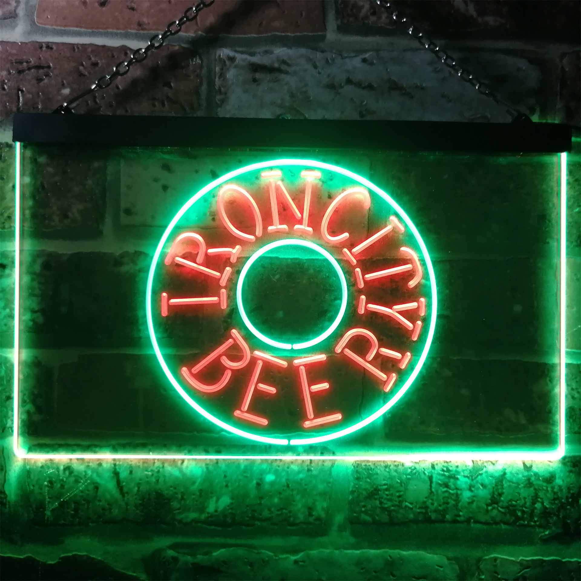 Pub Irons City Beer Wall Decor LED Neon Sign - Green & Red Man Cave Light (12