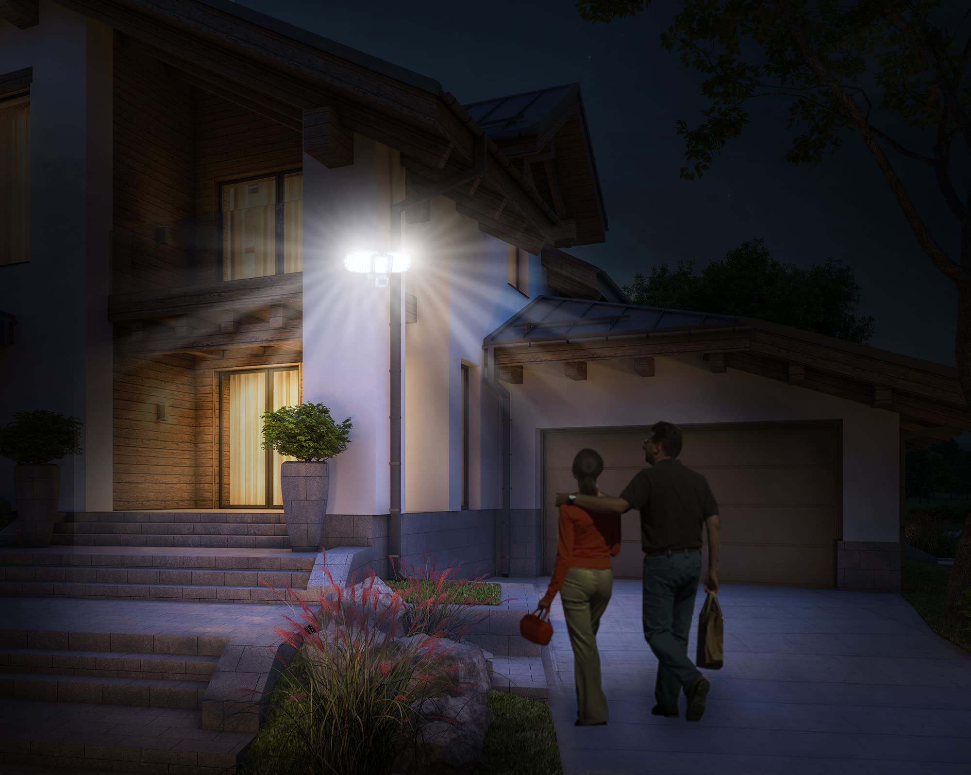 Nature Power 22242 205 Integrated LED White Triple Head Outdoor Solar Motion Light (2-Pack) - Bright Solar Security Lights for Driveway, Garden, Patio, and Backyard