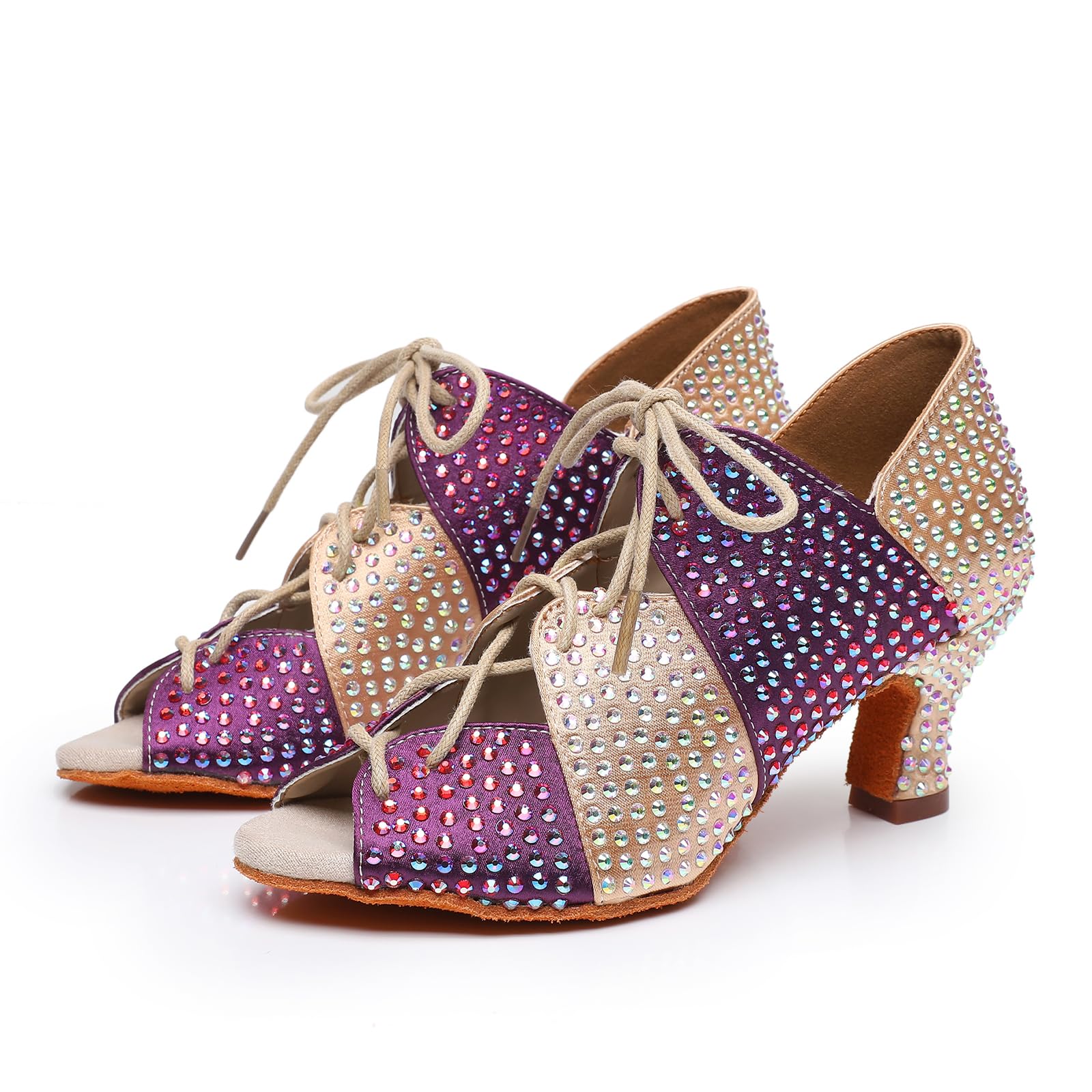 **RUYBOZRY Women's Latin Dance Shoes with Rhinestones - Lace-Up Heels for Salsa, Tango, Ballroom - Model WH7014 | Perfect for Performances, Competitions & Practice**