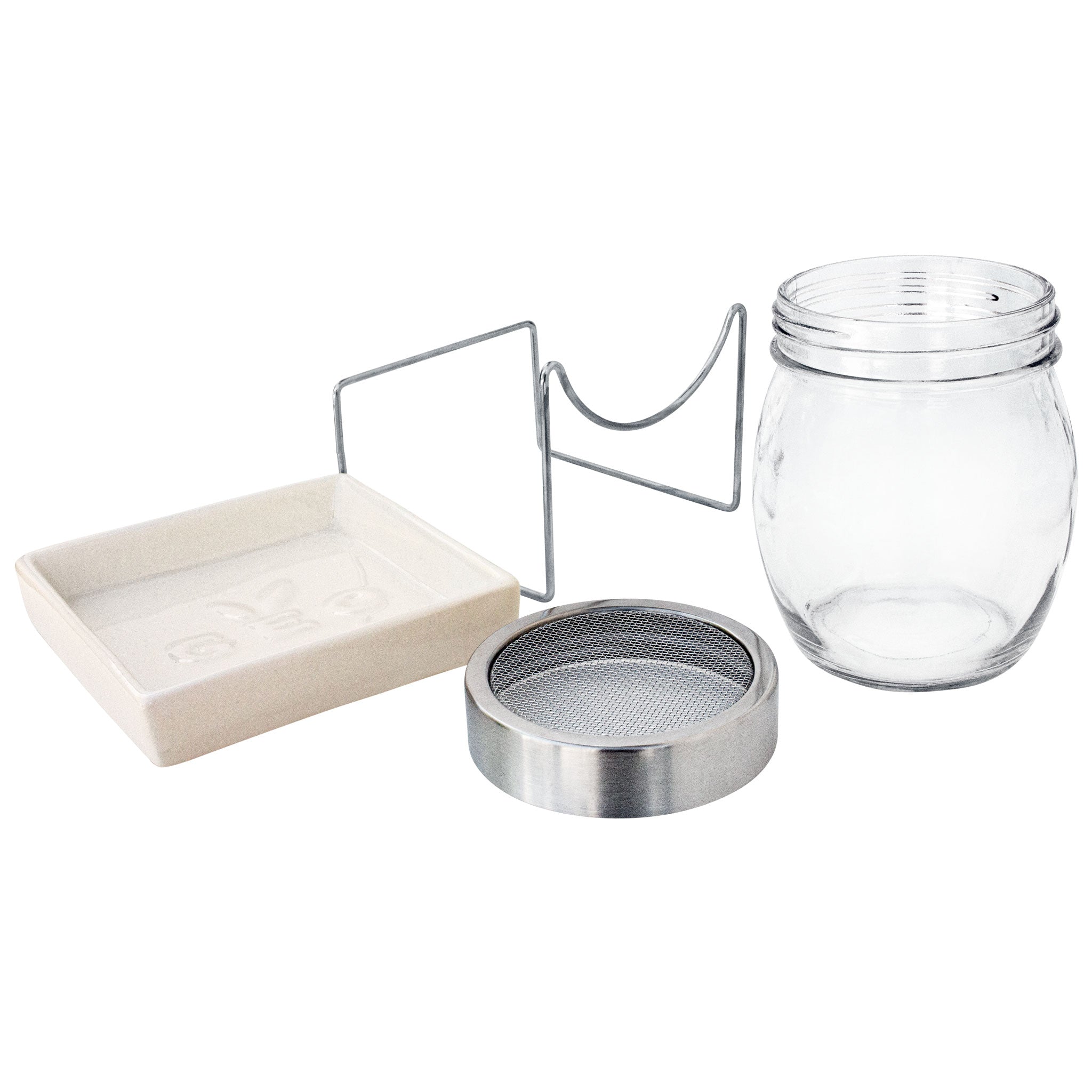 Organic Sprouting Jar Kit with Stainless Steel Mesh Lid & Ceramic Tray - Perfect for Homegrown Alfalfa, Broccoli & Bean Sprouts | Indoor Gardening & Healthy Eating