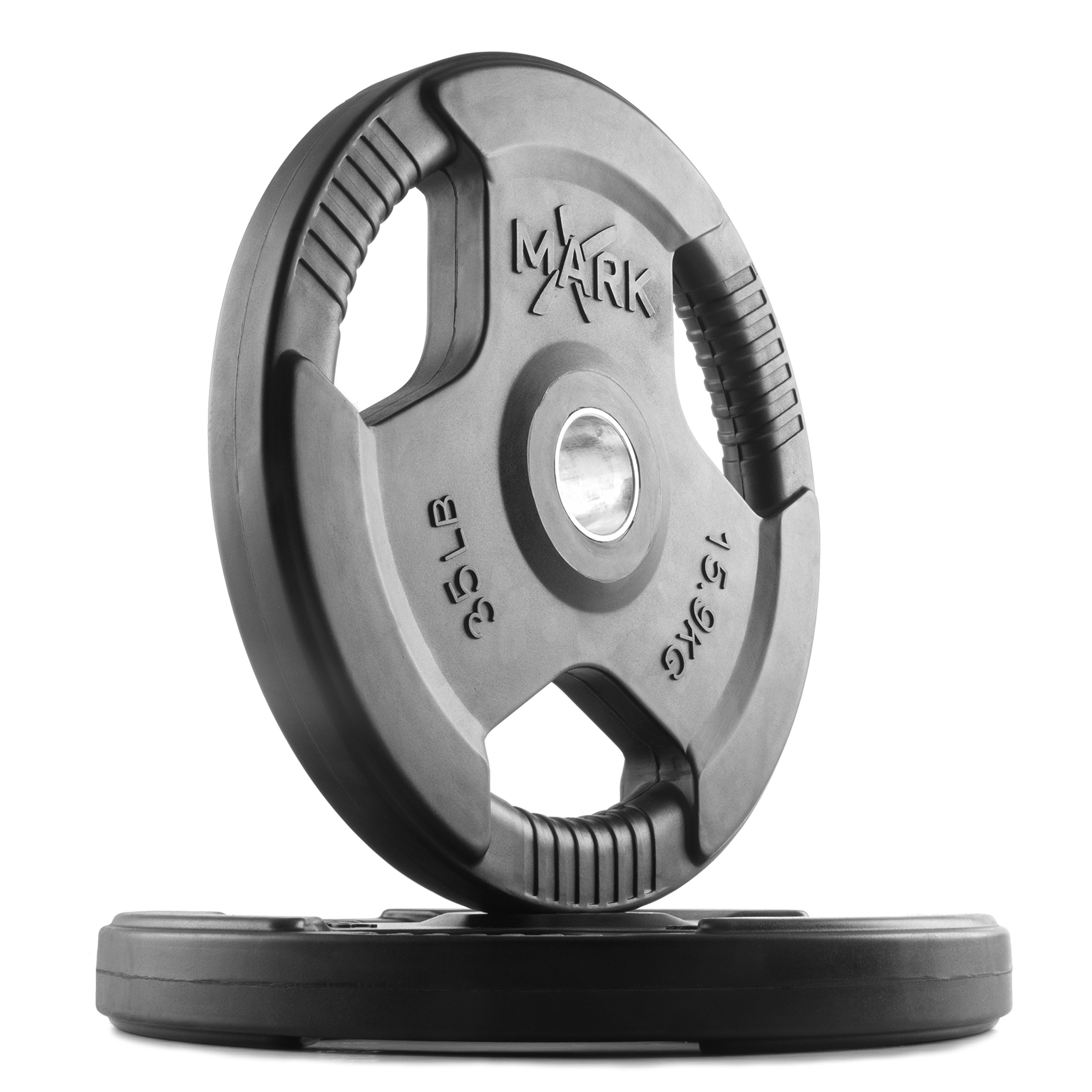 XMARK TRI-GRIP Olympic Weight Plates Set - Rubber Coated Exercise Weights for Olympic Barbell, Strength Training & Home Gym Workouts - Perfect for CrossFit, Powerlifting & Home Fitness Routines