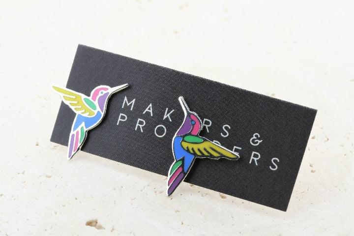 Vibrant Multi-Color Enamel Hummingbird Stud Earrings - Perfect for Casual Wear, Parties & Gift Giving