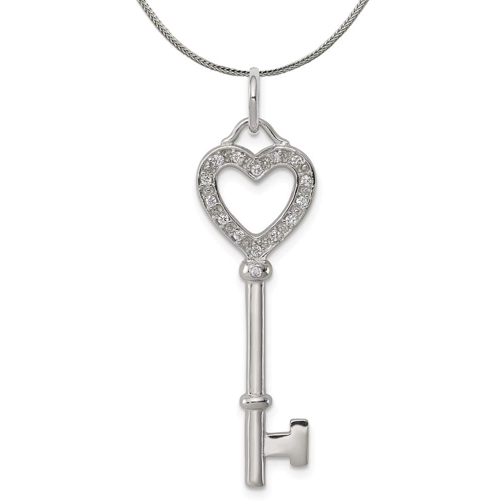 Sterling Silver Heart Key Necklace with CZ for Women - Perfect Gift for Her