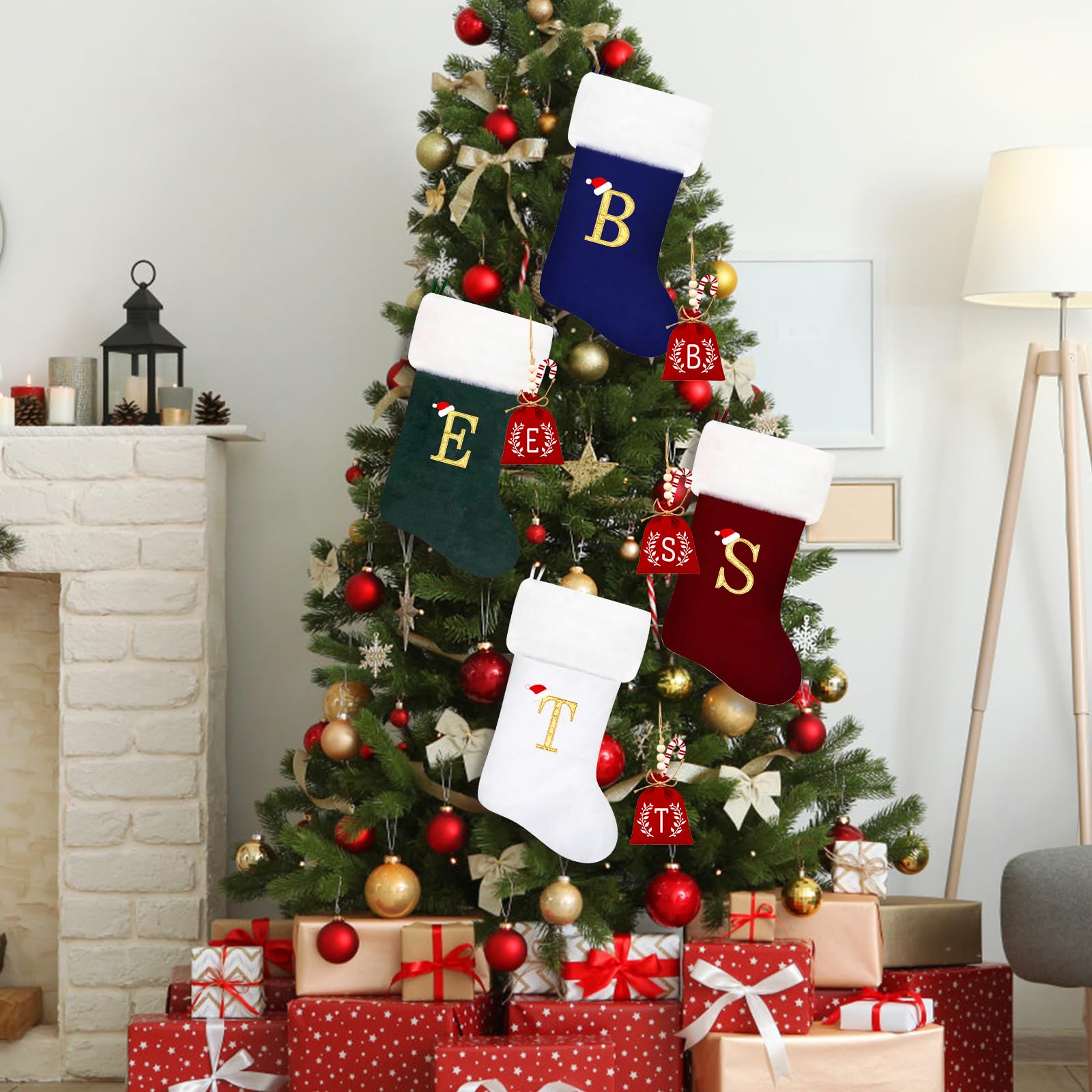 20 Inch Personalized Monogram Christmas Stockings - Red Velvet with White Plush Cuff, Embroidered Holiday Decor (Letter G) | Perfect for Fireplace Mantel, Gift Filling & Family Holiday Decorations