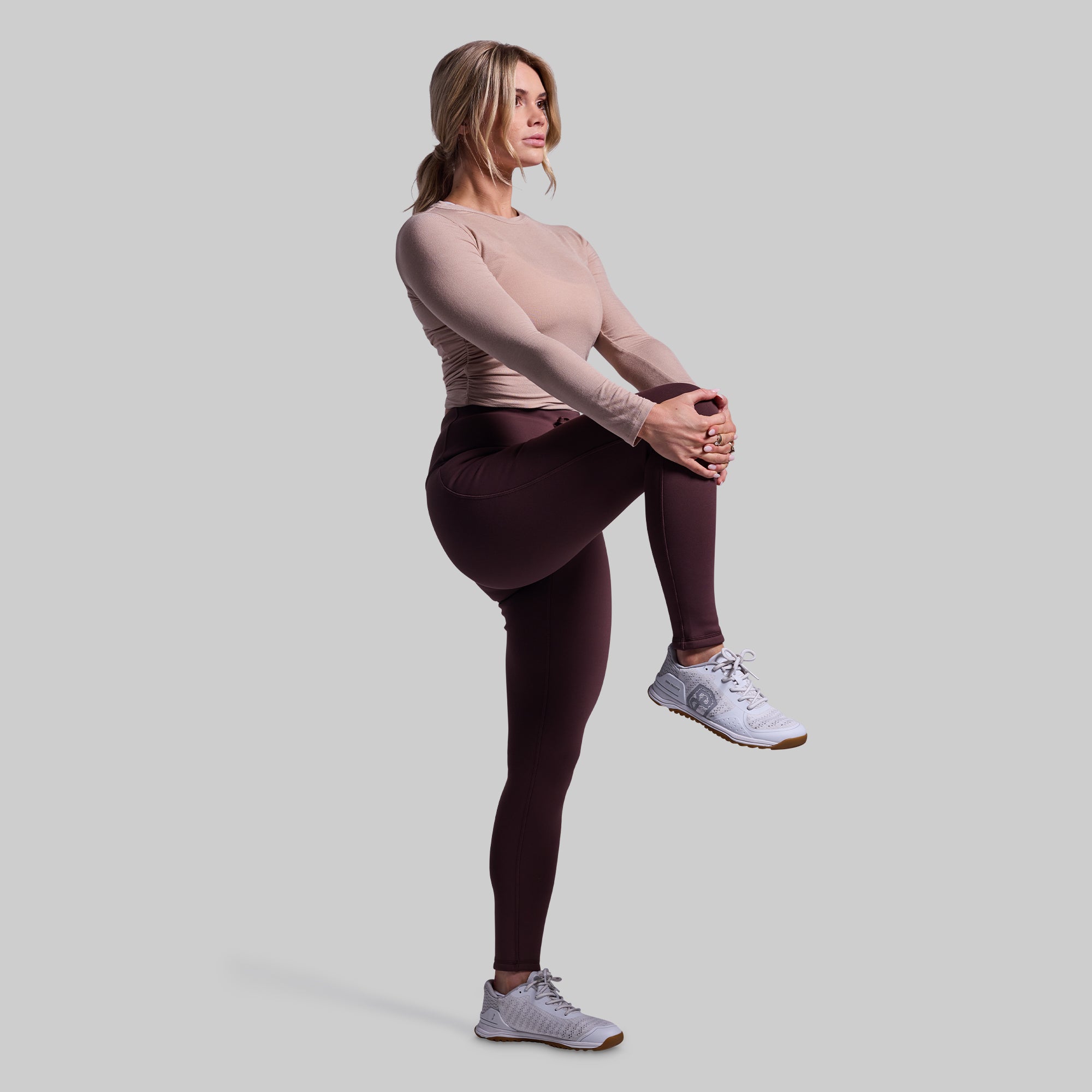 Women's Fleece Lined Leggings - French Roast Color, Warm Winter Thermal Tights for Yoga, Running & Outdoor Activities