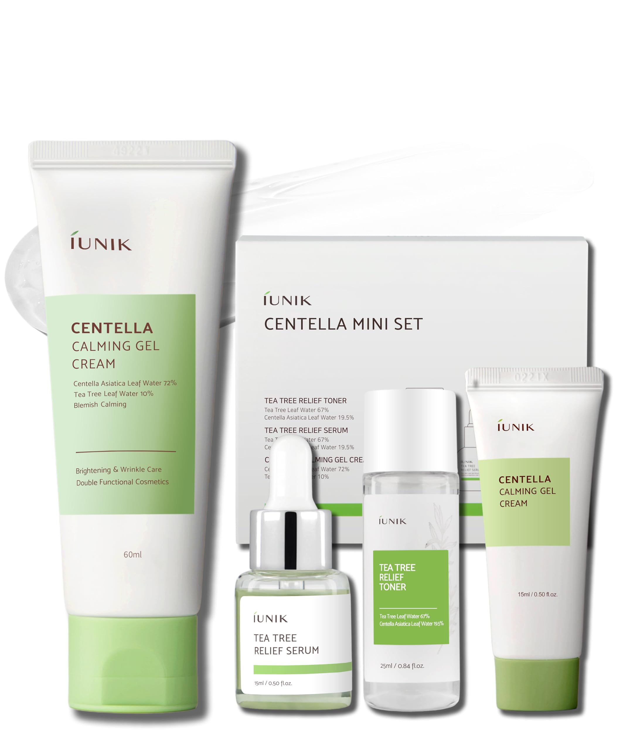 IUNIK Centella Mini Travel Skincare Set - Tea Tree Relief Toner, Serum & Calming Gel Cream for Sensitive Skin | Ultra Hydrating, Soothing Facial Care | Perfect for On-the-Go, Airplane Travel & Daily Skincare Routine