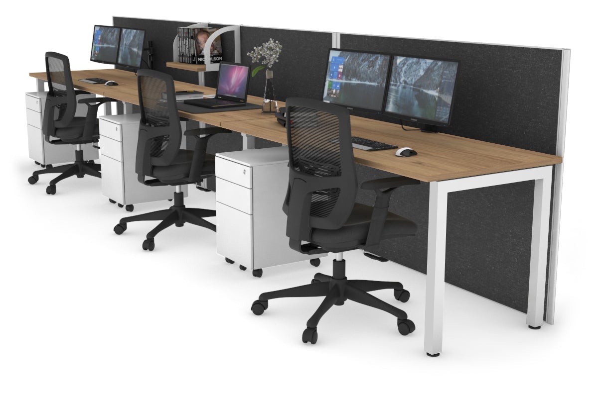 Horizon Quadro 3-Person Office Workstation with Square Legs - 1600L x 700W Dimensions - Perfect for Collaborative Workspaces & Modern Offices