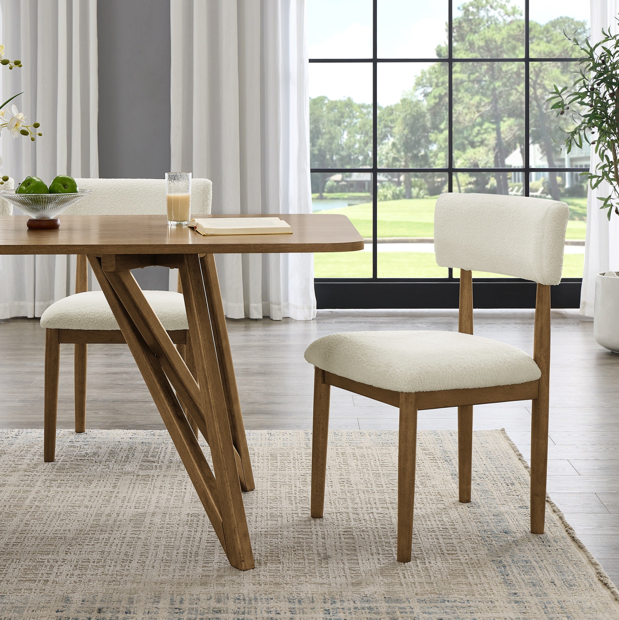 Roundhill Furniture Axler 5-Piece Dining Set - Light Oak Tripod Cross Base Table with 4 Modern Chairs | Perfect for Small Spaces, Breakfast Nooks & Cozy Apartments