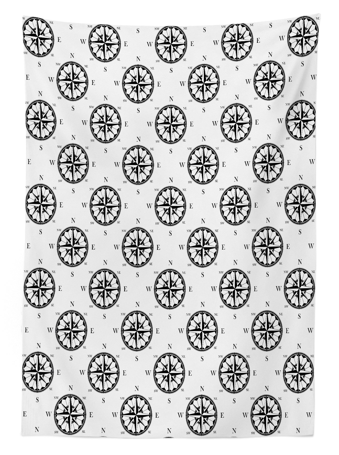 Lunarable Nautical Outdoor Tablecloth - Retro Compass & Wind Rose Travel Navigation Theme, Monochrome Washable Picnic Table Cover 58x120 Inches, Black & White - Perfect for Beach Parties, Backyard BBQs & Outdoor Dining