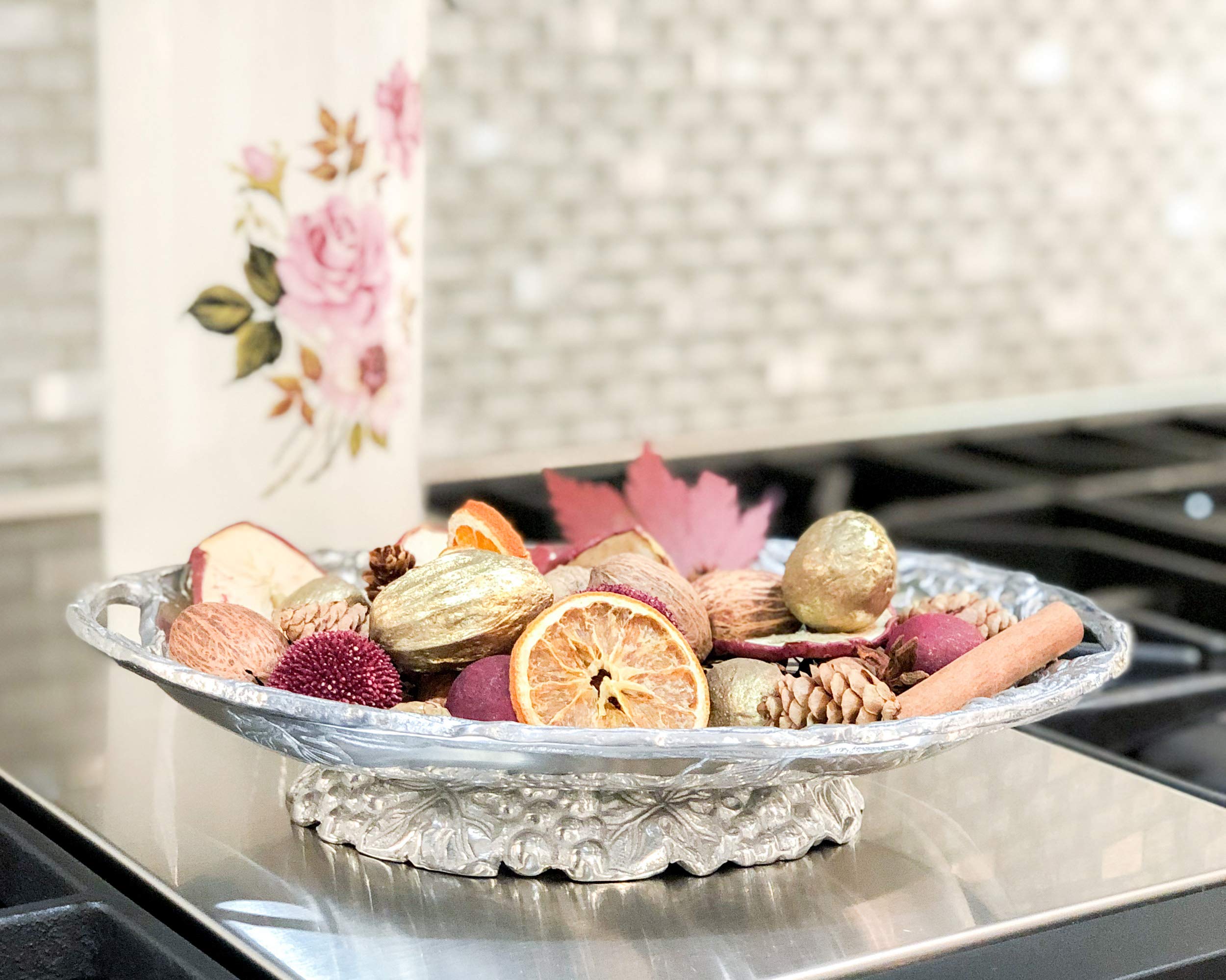 Arthur Court Designs 11-inch Aluminum Grape Footed Side Dish Server - Elegant Serving Platter for Dinner Parties, Holiday Entertaining & Buffet Style Dining