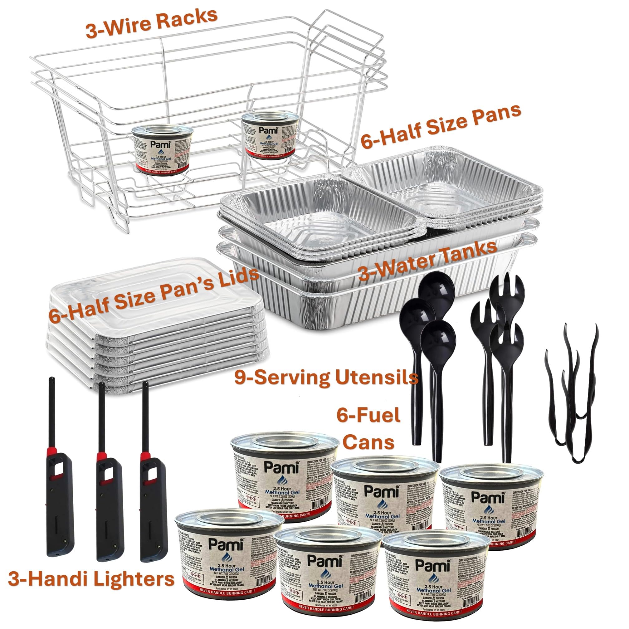 36-Piece Disposable Buffet Serving Kit with Chafing Dishes & Utensils - Perfect for Weddings, Catering, Parties & Events - Includes Convenient Lighters for Easy Use