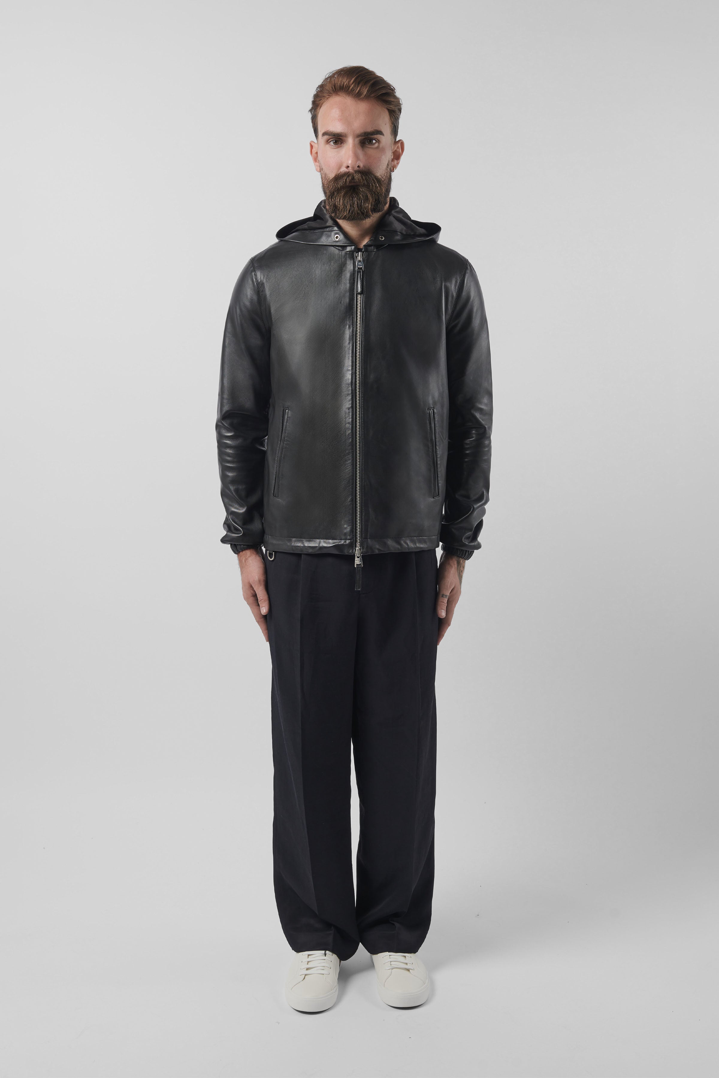 Men's Leather Zip-Up Hoodie - Stylish & Durable Jacket for Casual Wear, Motorcycle Riding & Outdoor Adventures