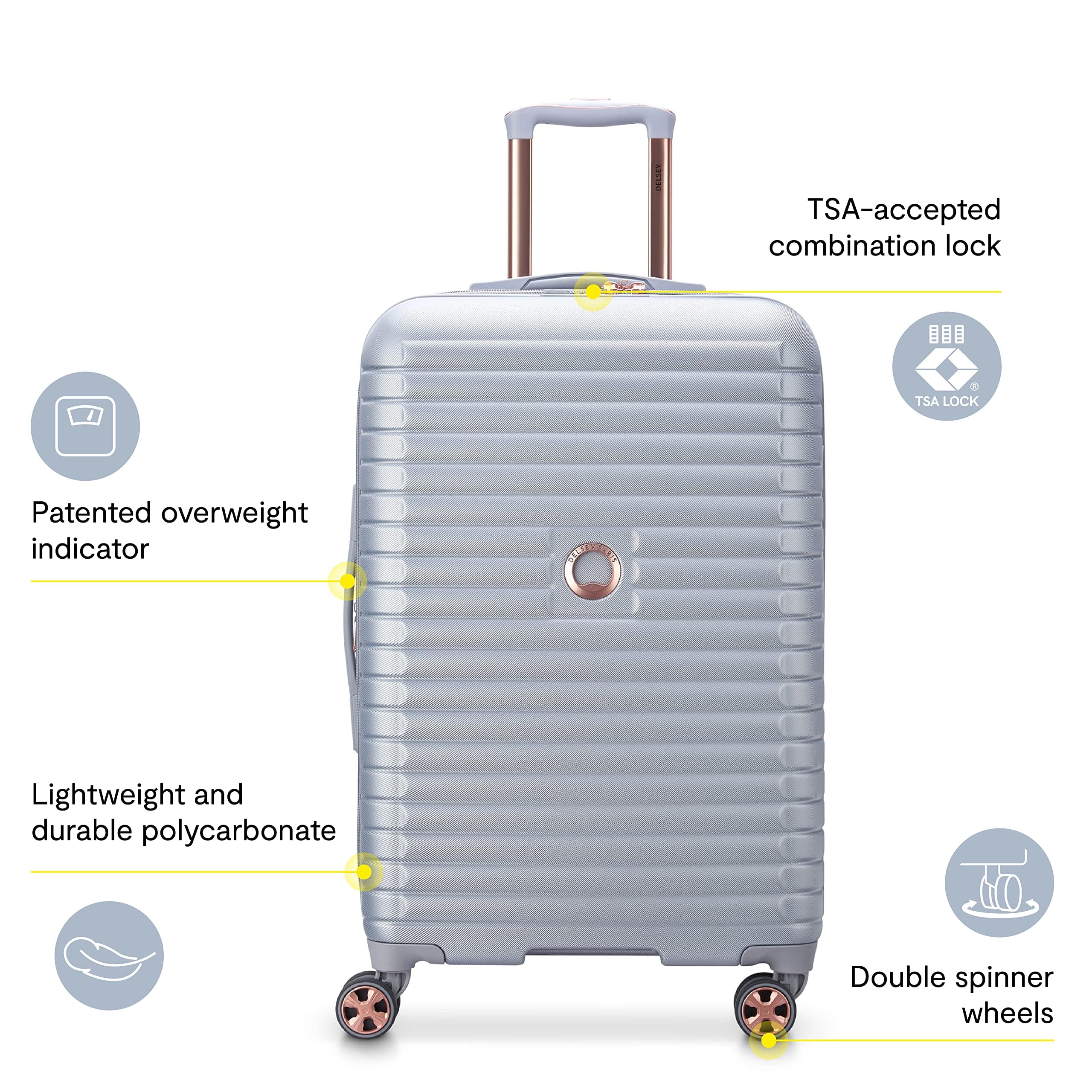 Delsey Paris Cruise 3.0 Hardside Expandable Luggage Set with 360° Spinner Wheels - 3-Piece (21/24/28 Inch) Platinum Suitcase for Travel, Business Trips & Vacations