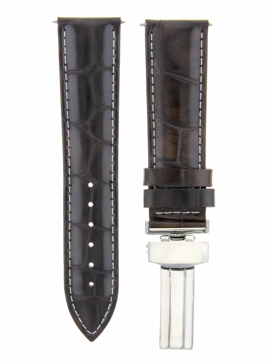 19mm Genuine Leather Watch Band Strap with Deployment Clasp - Compatible with Rolex Air-King 5700 - Dark Brown Replacement Strap for Men's Watches - Perfect for Business, Casual & Formal Occasions