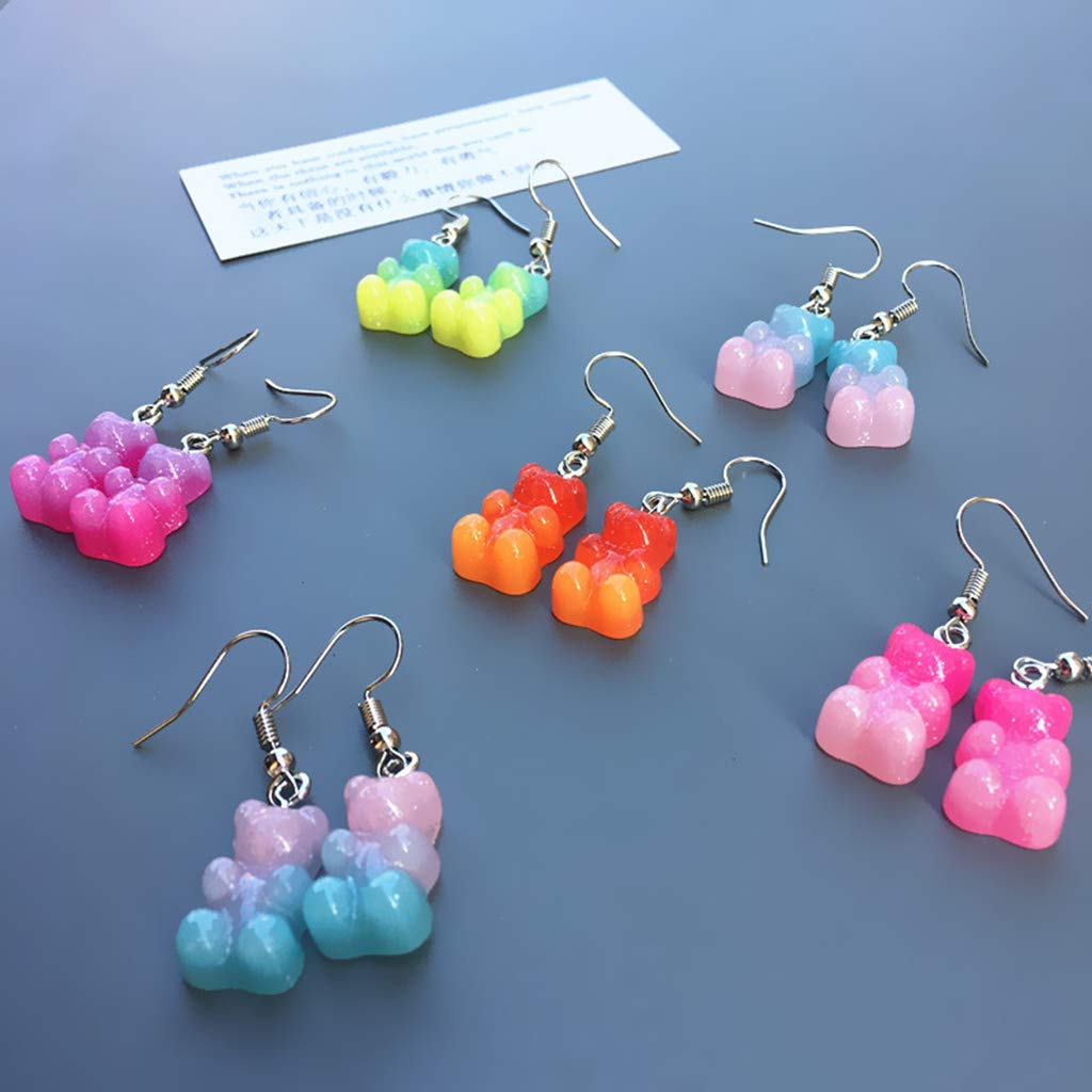 1 Pair Cute Candy Color Cartoon Gummy Bear Resin Dangle Drop Earrings for Women - Fun Kawaii Accessories for Parties, Gifts & Everyday Wear