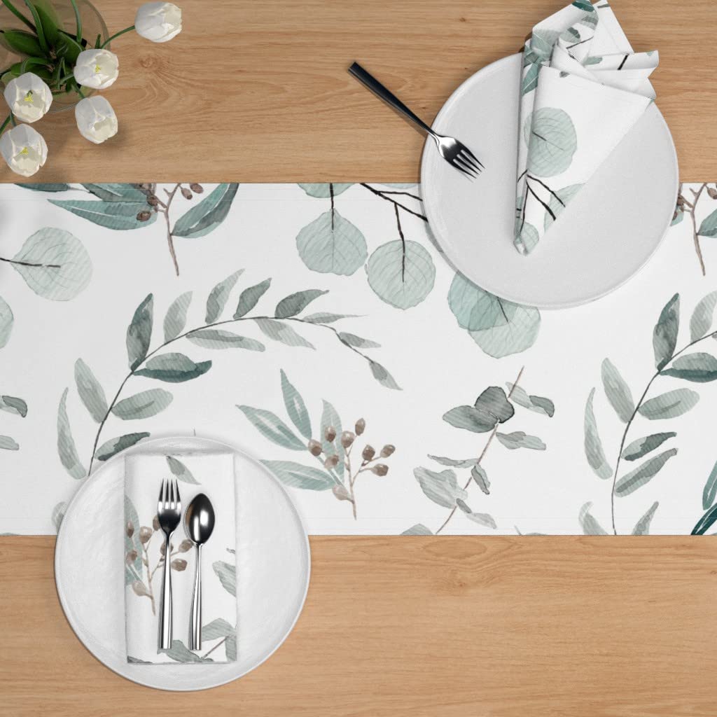 Custom Botanical Eucalyptus Australian Nature Print Cotton Sateen Table Runner 90