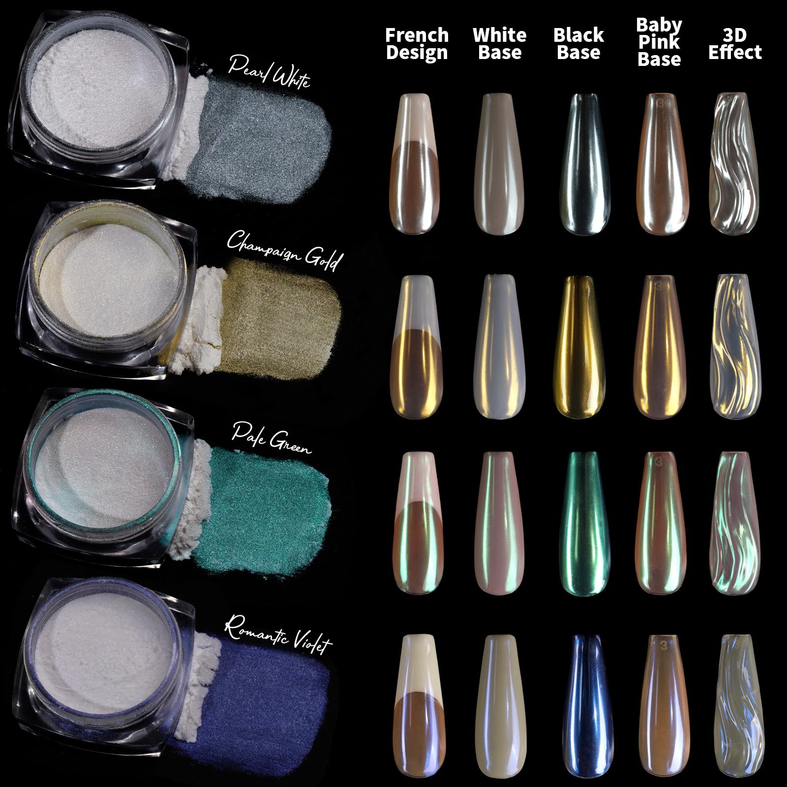 Premium Pearl Chrome Nail Powder Kit - 4pcs Gel Nail Chrome Powder for Stunning Metallic Nail Art | White Chrome Powder for Acrylic & Gel Nails | Perfect for Salon Professionals & DIY Nail Enthusiasts | Great for Parties, Weddings & Special Occasions