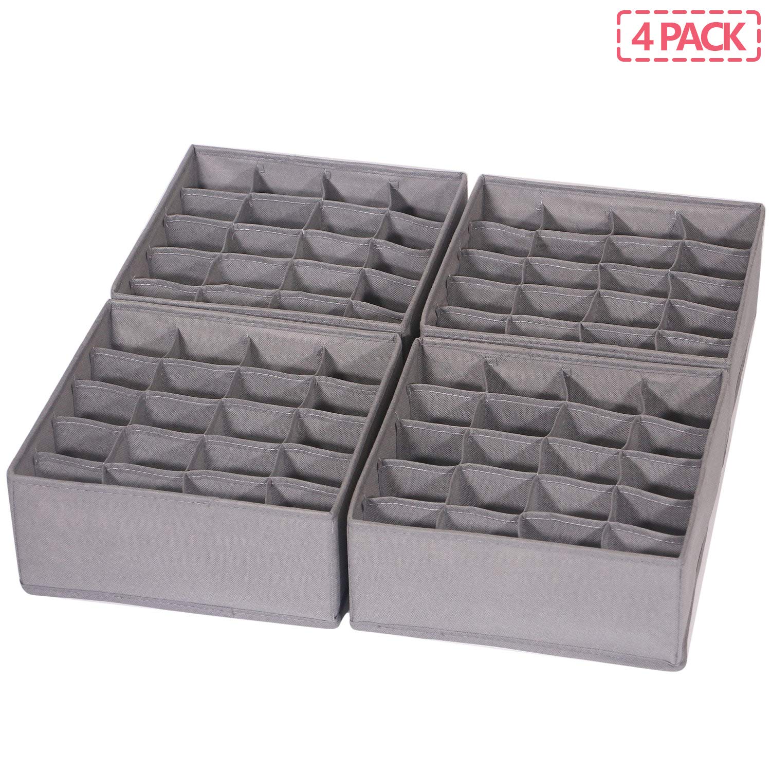 DIOMMELL 4 Pack Foldable Fabric Storage Bins - Closet Organizer for Clothes, Underwear, Socks & Lingerie | Dresser Drawer Dividers | Space-Saving Grey Fabric Baskets | Perfect for Bedroom, Nursery & Dorm Organization