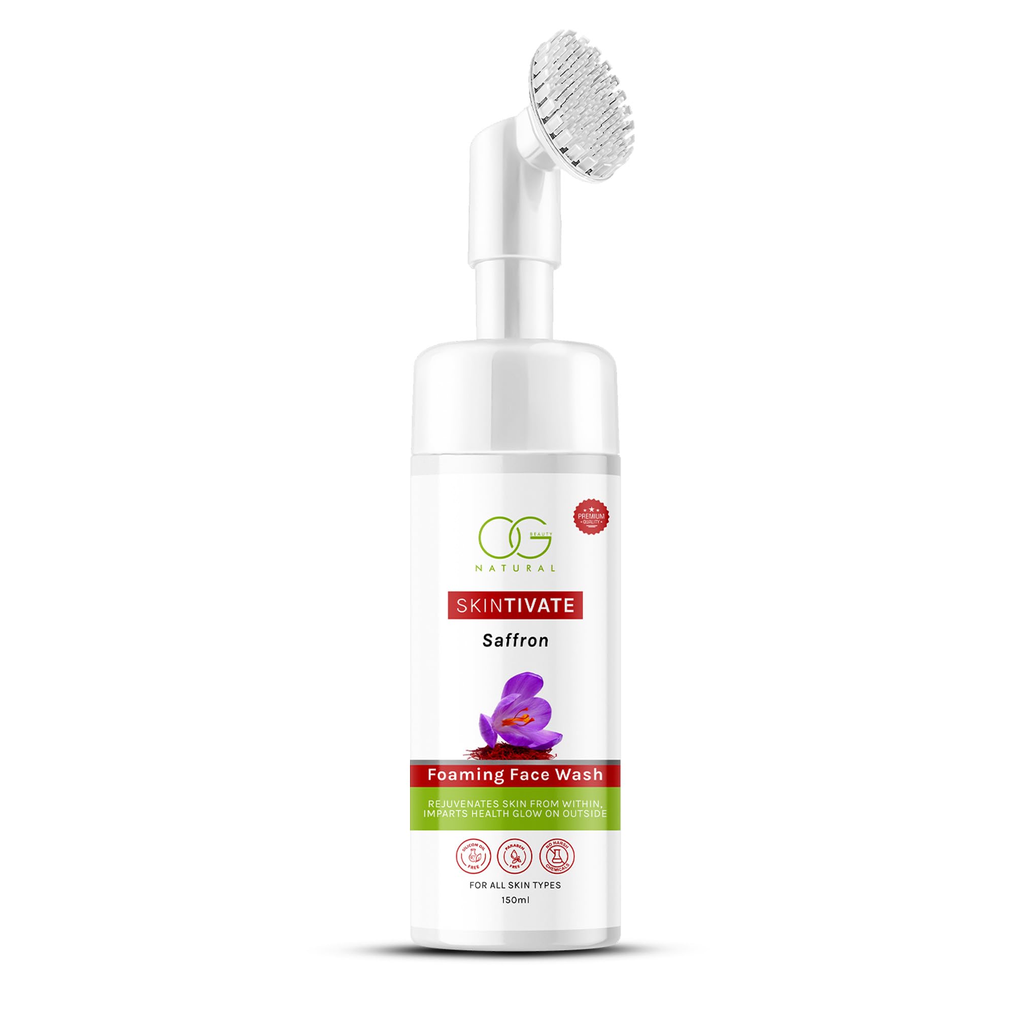 OG Beauty Natural Skintivate Saffron Foaming Face Wash - Gentle Cleansing & Nourishing with Saffron Extract for Soft, Smooth Skin | All Skin Types | 150ml | Perfect for Morning & Night Skincare Routine