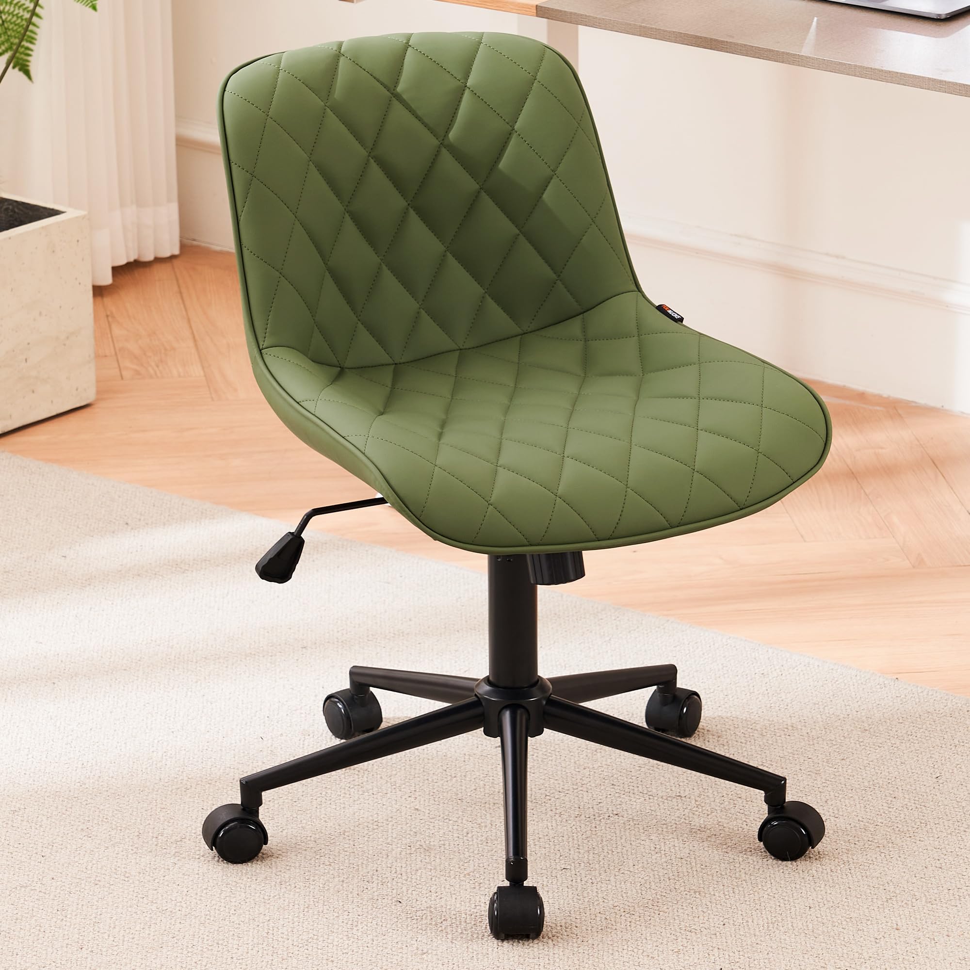 YOUNUOKE Armless Desk Chair - Comfortable Home Office Computer Chair with Wheels, Swivel Rolling Task Chair, Modern Upholstered Executive Vanity Chair in Olive - Perfect for Small Spaces, Gaming & Workstations