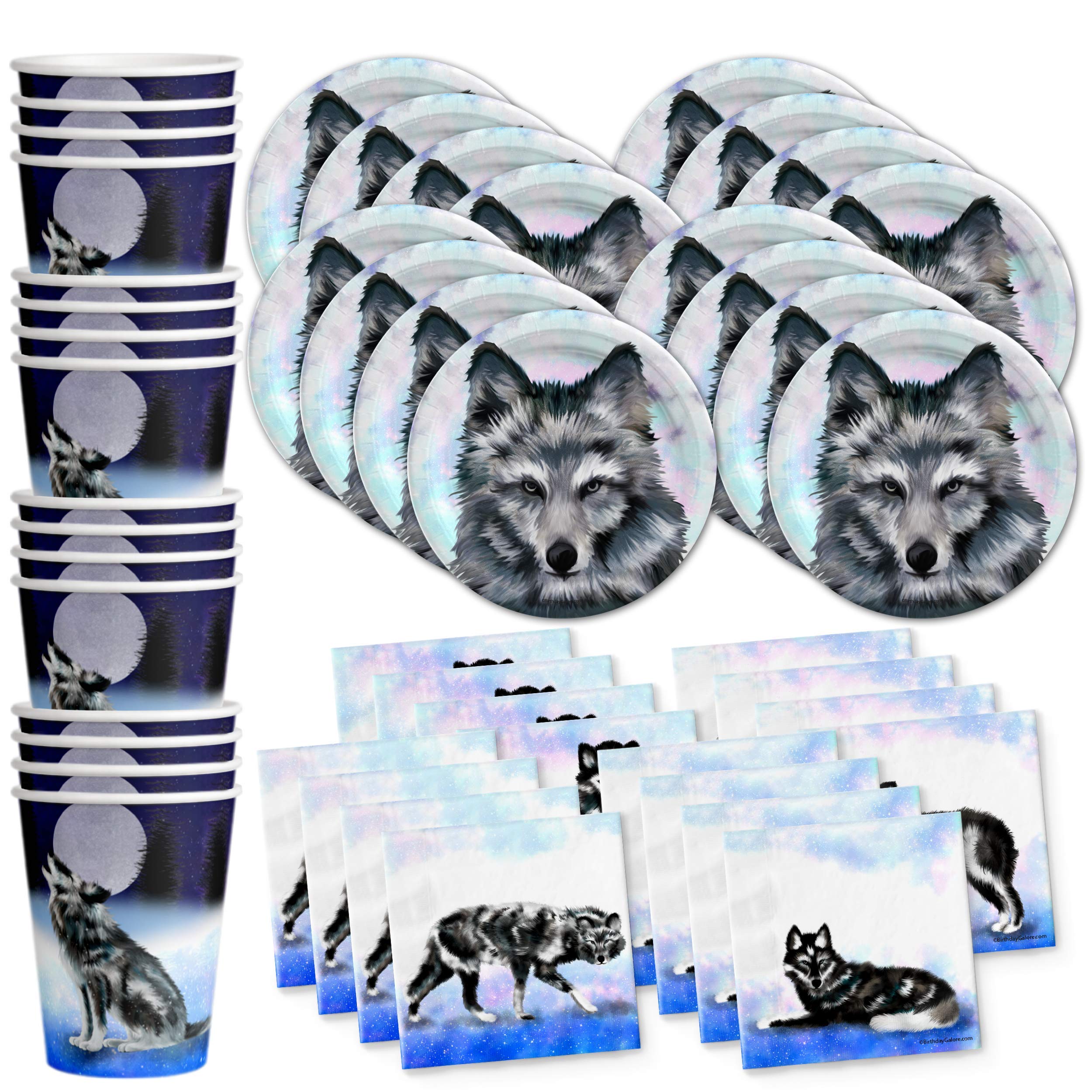 Wolf Themed Birthday Party Supplies Set - 16-Piece Tableware Kit with Plates, Napkins & Cups for Wild Animal Birthday Decorations (Perfect for Kids, Adults & Jungle Theme Parties)