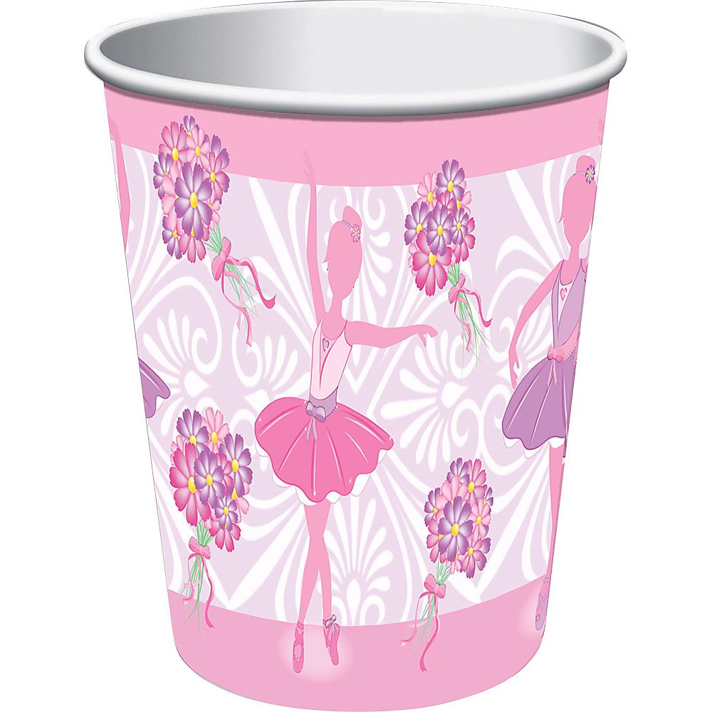 Forum Novelties 9 Oz Ballerina Cups - 8 Pack Multi-Colored Plastic Party Cups for Kids Birthday, Baby Shower & Themed Events