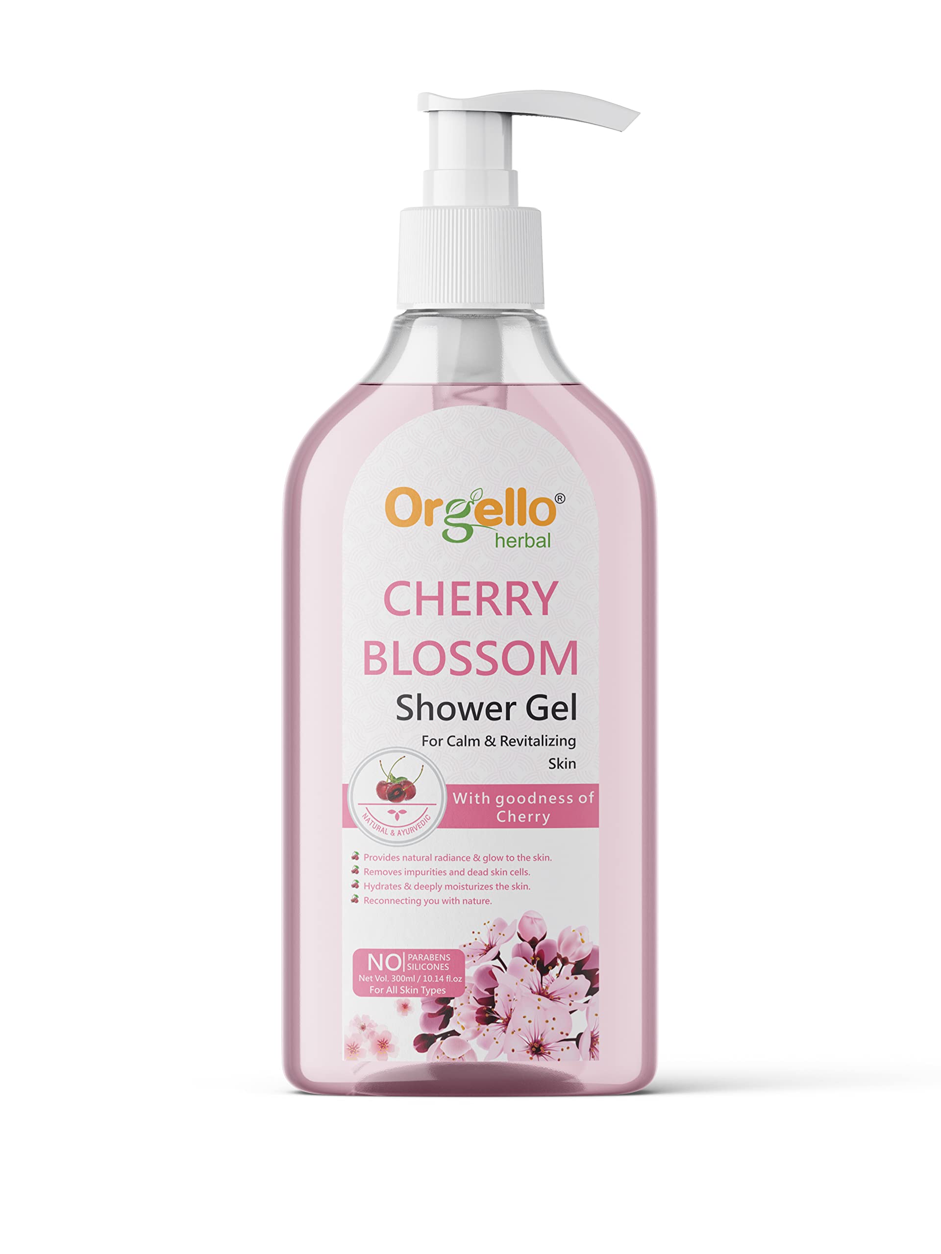 Orgello Cherry Blossom Shower Gel for All Skin Types - Hydrating & Moisturizing Body Wash, Paraben & Silicone Free, 300ml - Perfect for Daily Shower & Spa Relaxation at Home