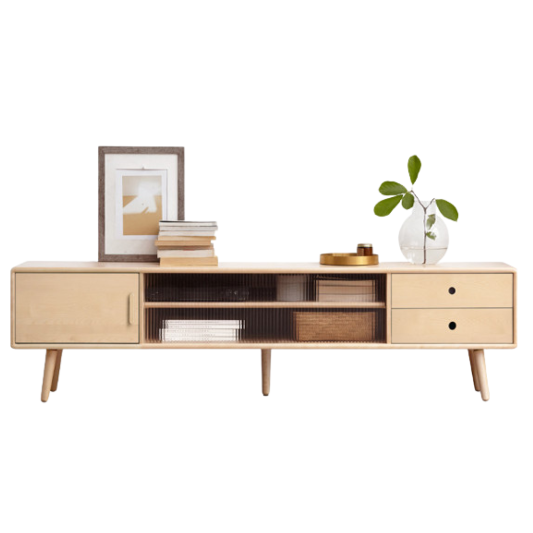 Solid Beech Wood TV Stand - Rustic Forest Style Media Console for Living Room, Bedroom & Home Theater