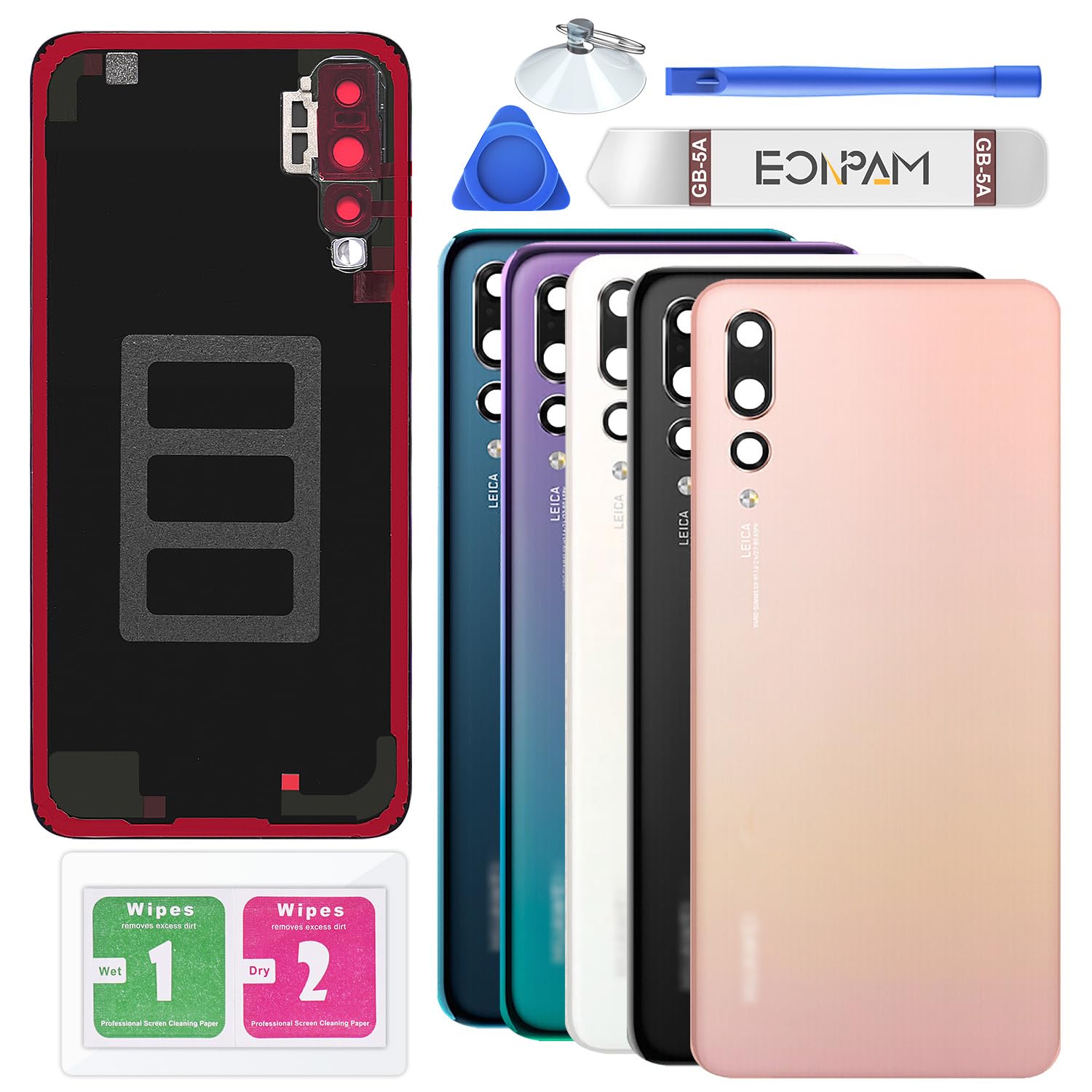 Original Huawei P20 Pro Back Glass Replacement - Genuine Rear Cover with Camera Lens & Repair Tools (Pink) | DIY Phone Repair Kit for Cracked/Damaged Back Panel Replacement