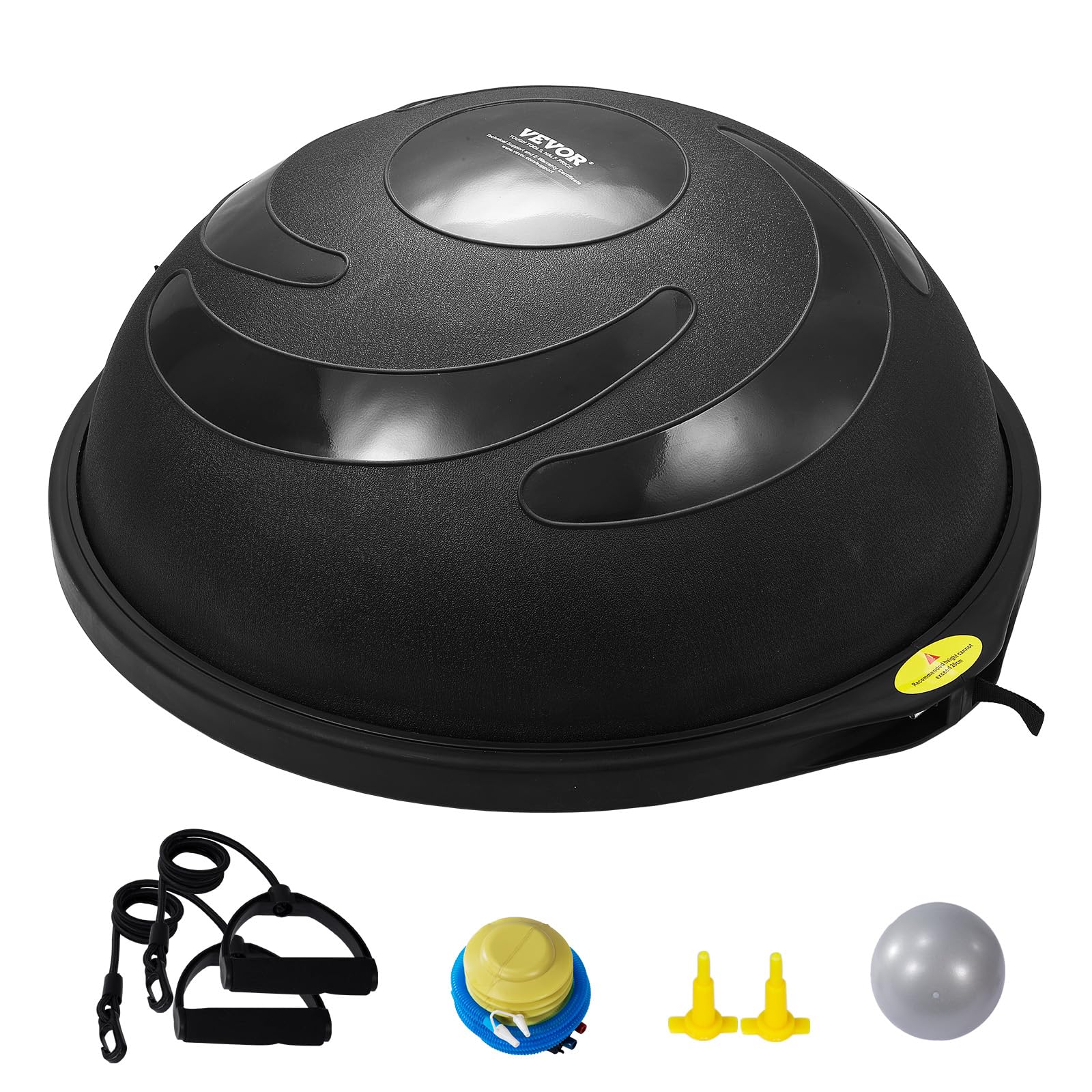 VEVOR 23/26 Inch Half Exercise Ball Trainer - 1500lbs Capacity Stability & Balance Ball with Resistance Bands & Foot Pump - Yoga Fitness Ball for Home Gym, Core Workouts, Pilates, Physical Therapy - Black